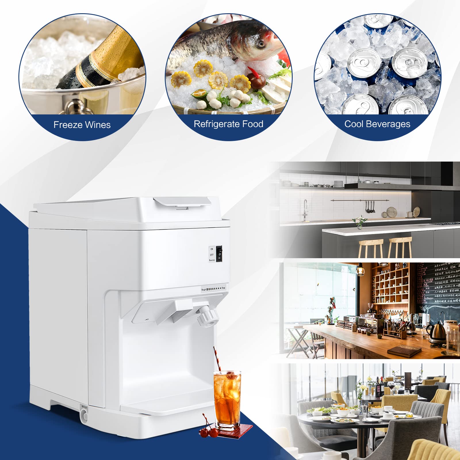 Electric Ice Crusher Shaver Machine - 460W Adjustable Snow Cone Maker with 265LBS/H Capacity - Commercial & Home Use for Cocktails, Slushies, and Desserts - White (Perfect for Parties, Cafes, and Restaurants)