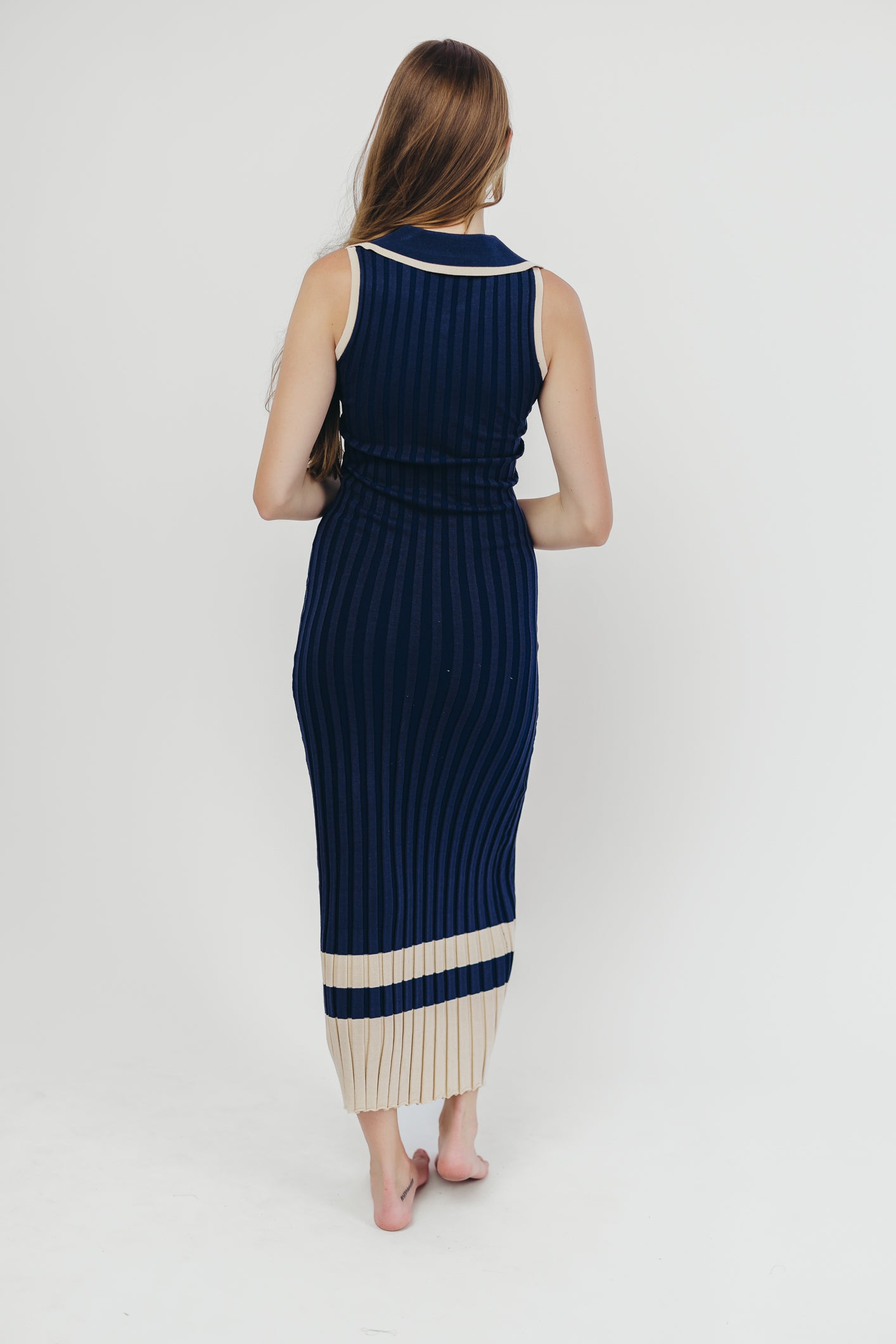 Jovie Women's Sleeveless Ribbed Maxi Dress with Button Front - Navy Blue Summer Beach Dress for Vacation, Date Night & Casual Outings