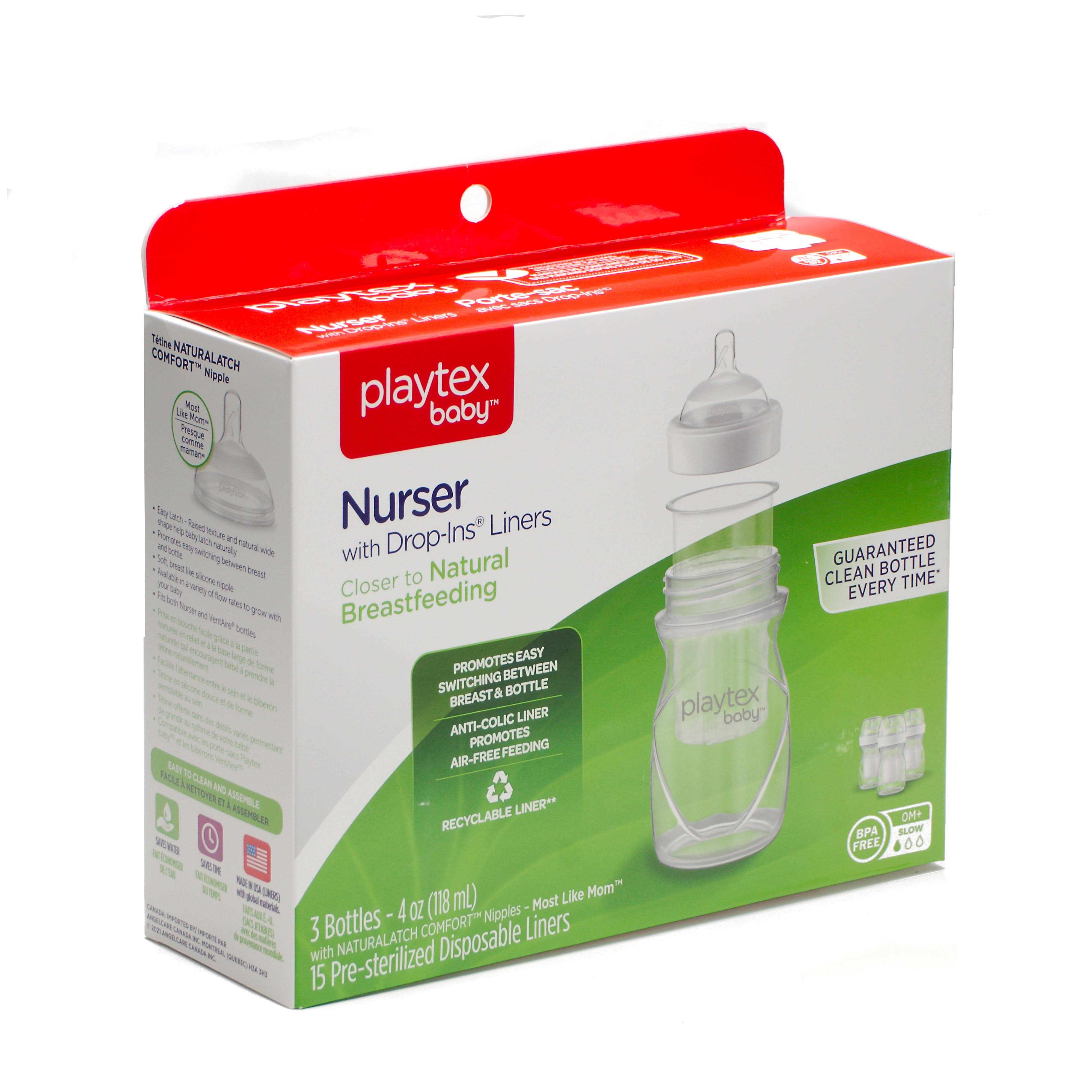 Playtex Baby™ Anti-Colic Nurser Bottles with Drop-Ins® Liners – 4 oz – Reduce Gas & Discomfort for Newborns – Perfect for Breastfeeding & Formula Feeding