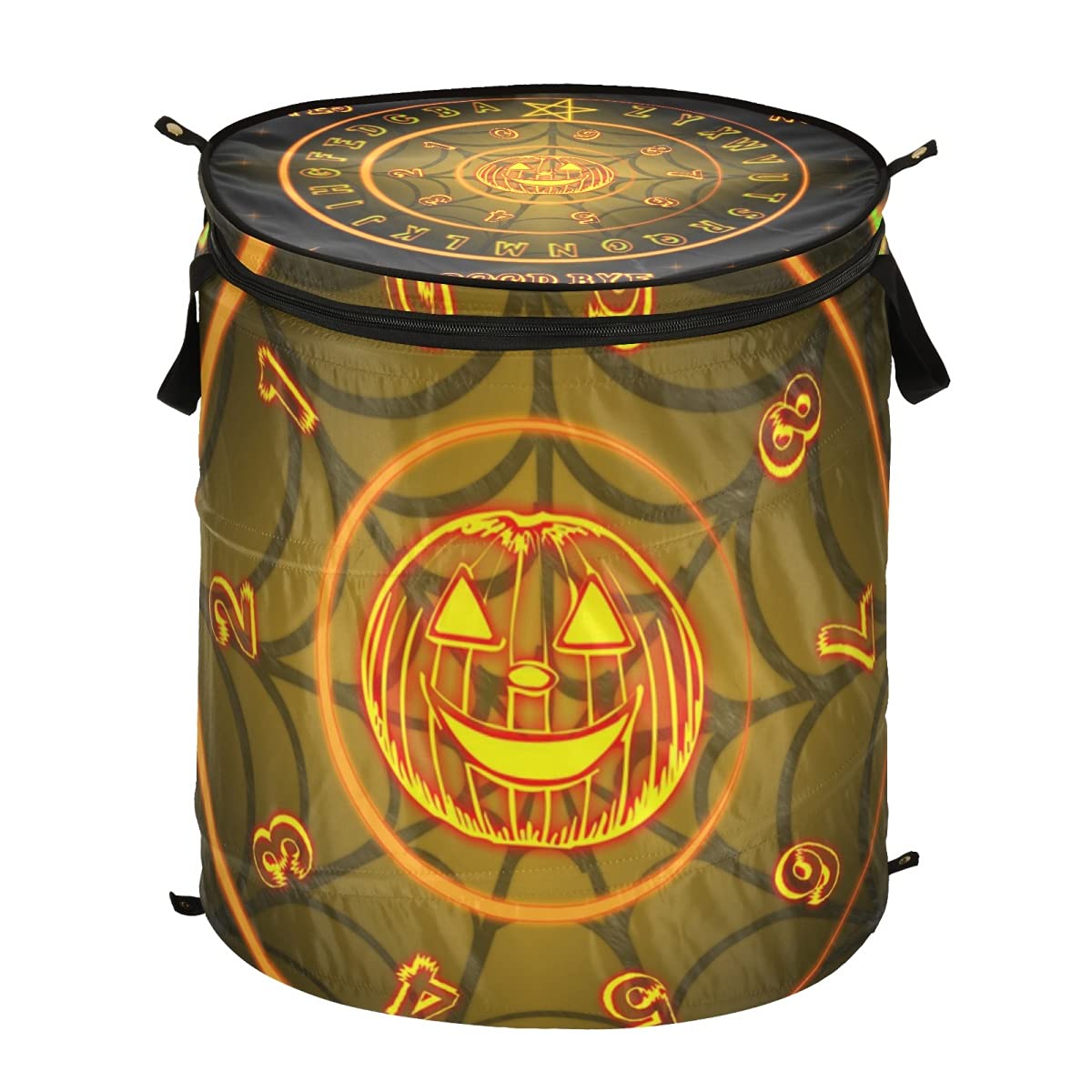 Collapsible Talking Board Halloween Pop-Up Laundry Hamper with Lid - Foldable Dirty Clothes Basket & Organizer for Bedroom, Bathroom, Dorm, or Kids Room - Perfect for Halloween Decor & Daily Laundry Storage