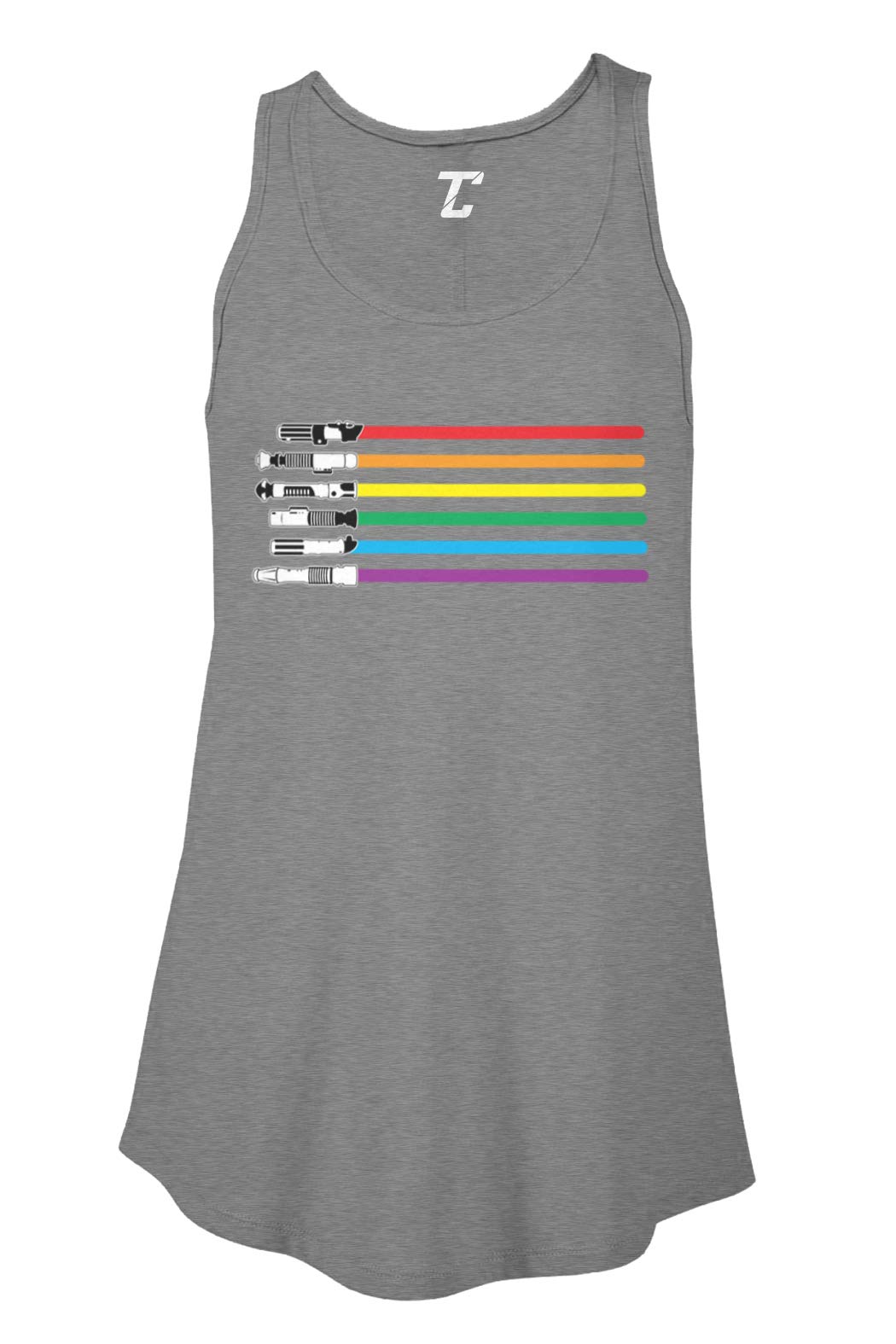Rainbow Lightsaber Sci-Fi Parody Women's Flowy Tank Top - Star Wars Inspired Cosplay & Casual Wear for Fans
