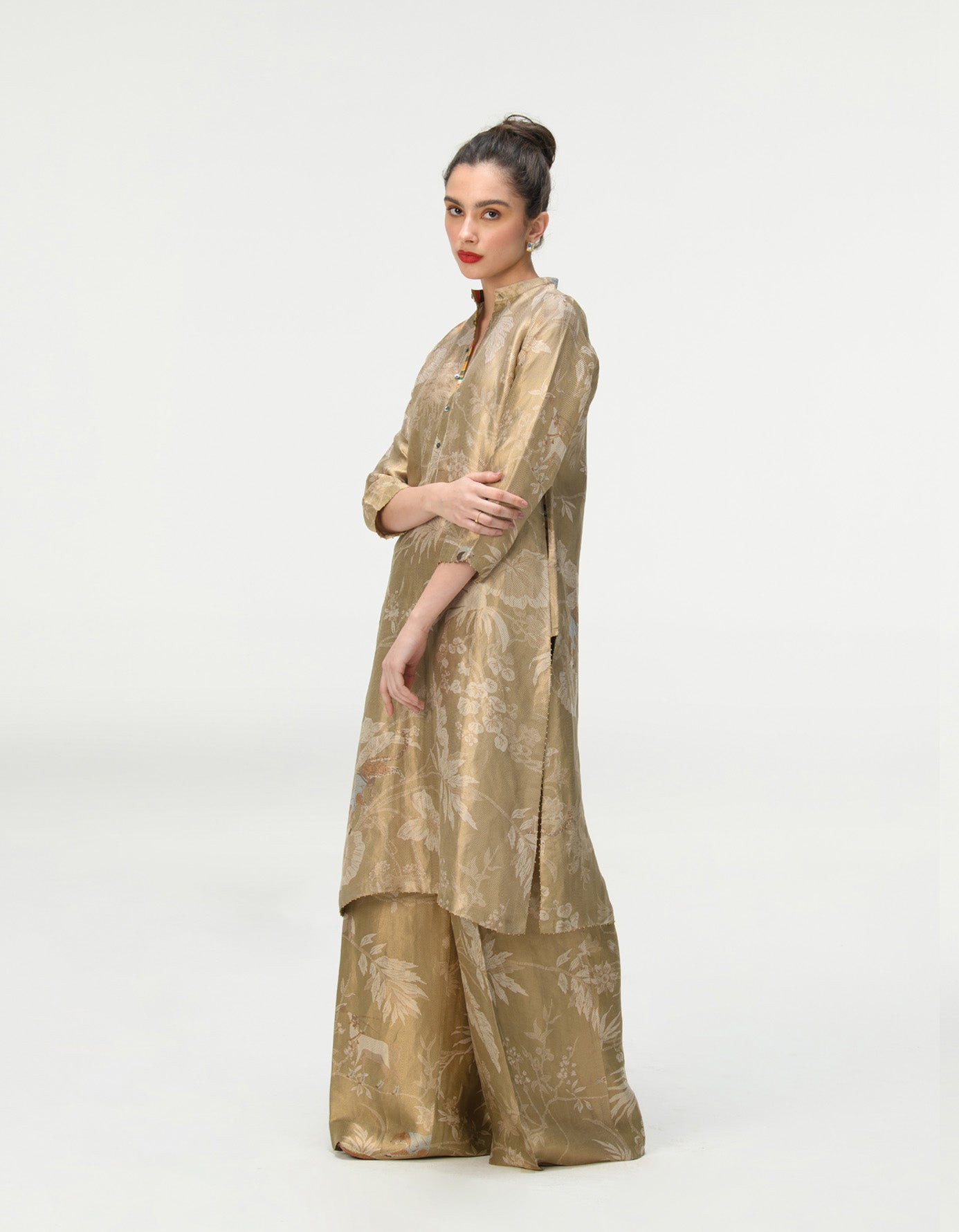 Bade Miyan Kurta Silk Brocade Oyster Grey - Premium Indian Men's Kurta for Festivals & Weddings - Elegant Traditional Wear for Special Occasions