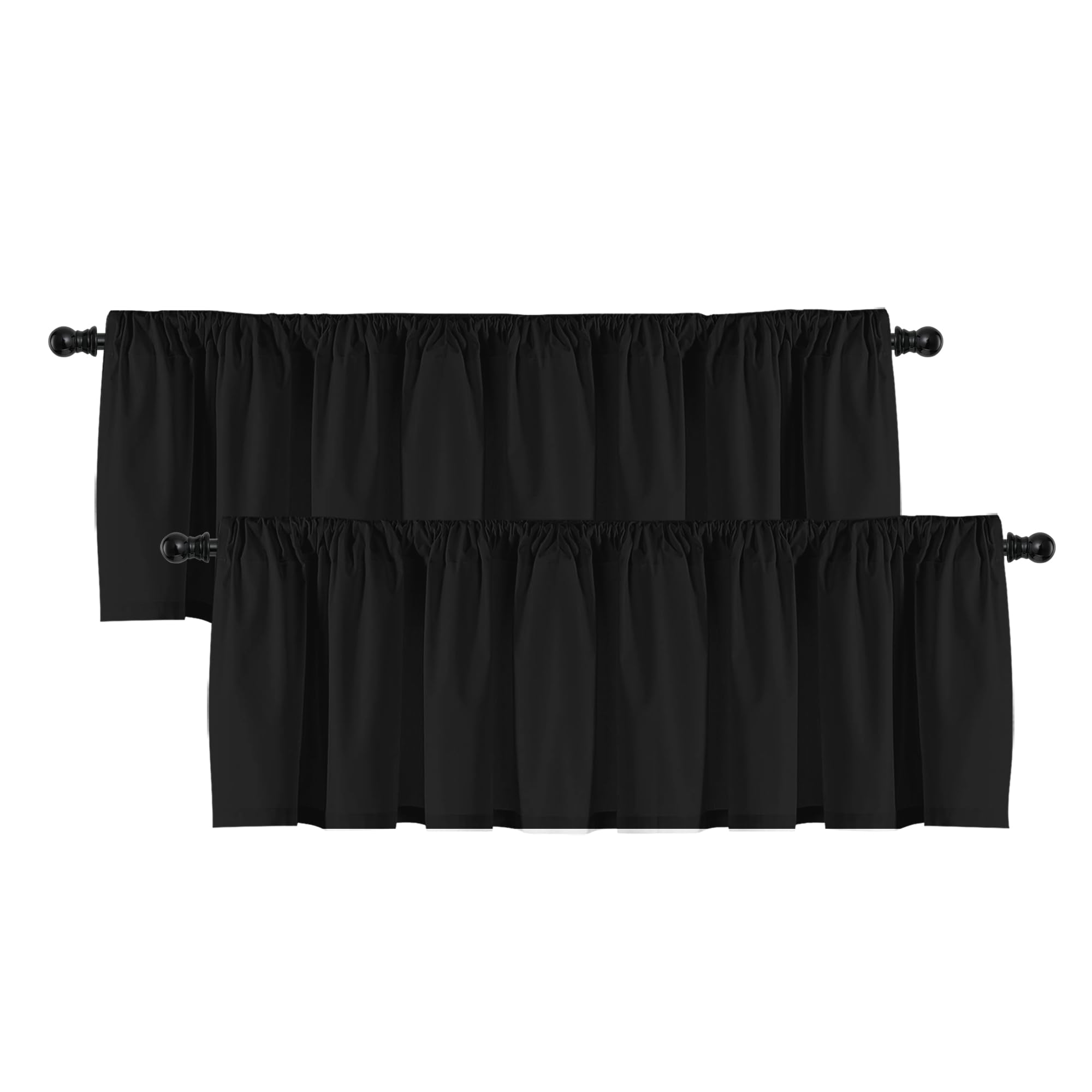 2 Panels Black Christmas Window Valances - 52x18 Inch Kitchen Short Curtains with Rod Pocket for Bathroom & Laundry Room Decor - Holiday Home Decoration for Windows, Doors and Festive Parties