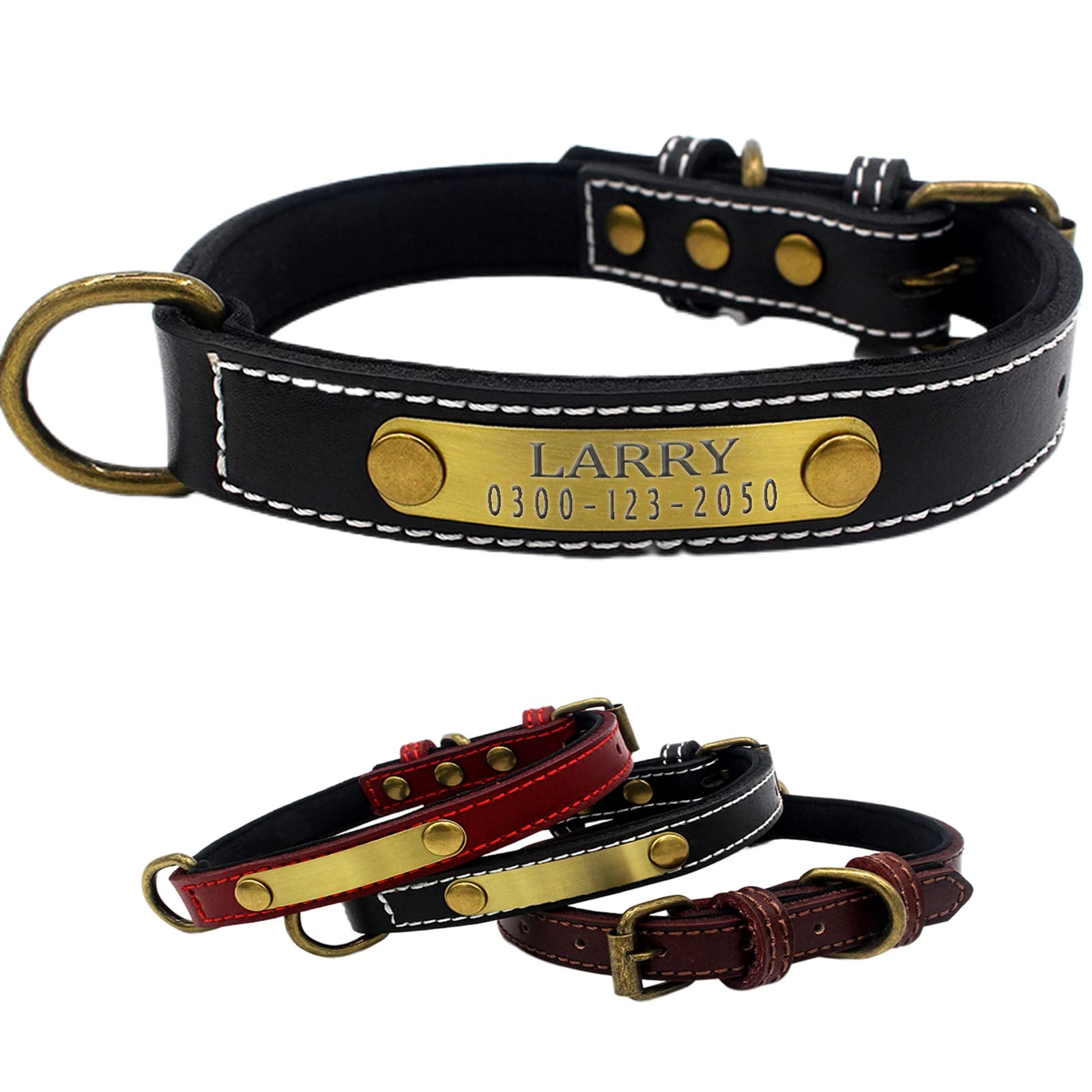 Yonsbox Personalized Leather Dog Collar - Custom Engraved Name Plate, Soft Padded & Adjustable, Heavy Duty Thick Black Collar for Small Medium Large Dogs (Male/Female/Puppy) - Perfect for Daily Walks, Training & Gifting