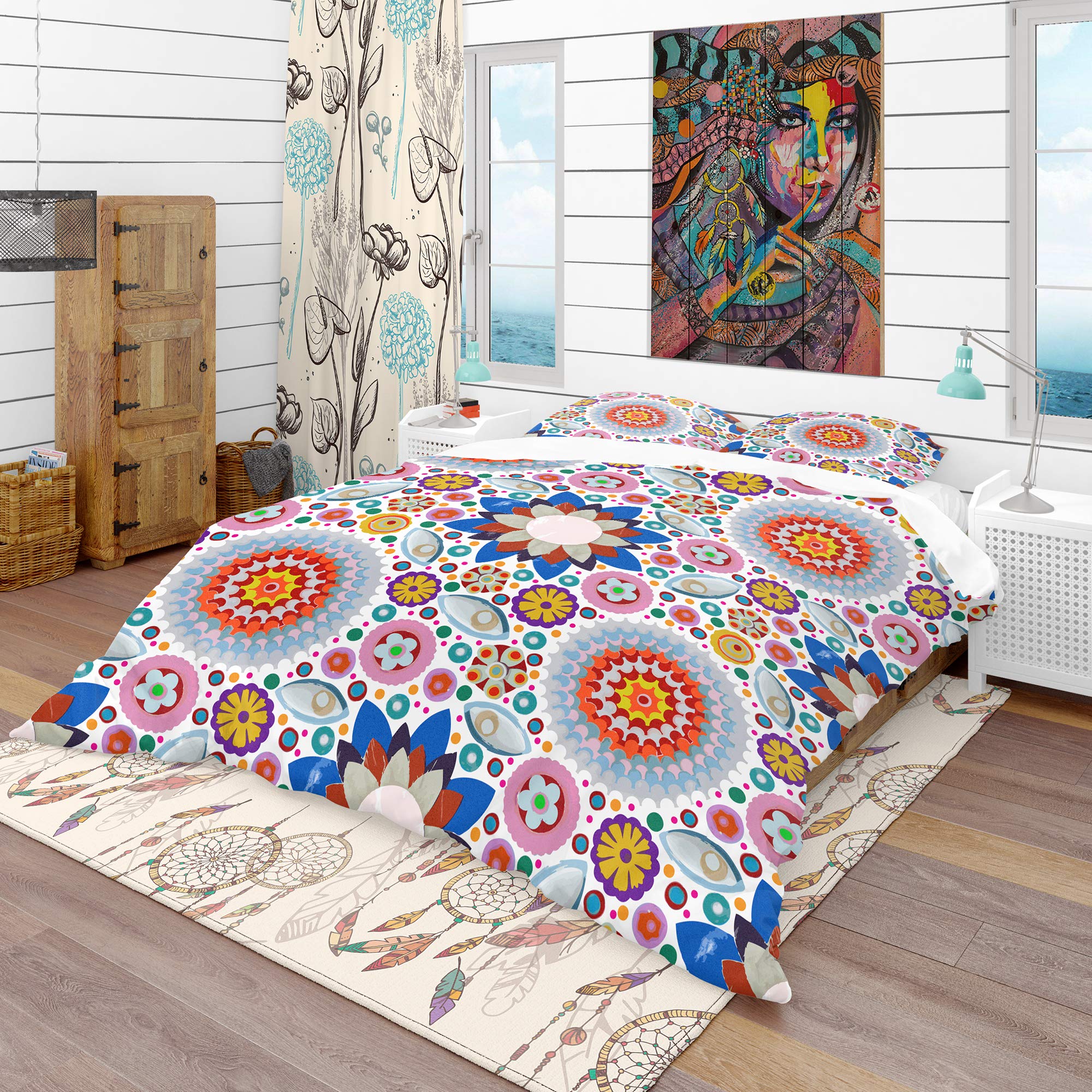 Abstract Flowers Pattern Bohemian Duvet Cover Set - Vibrant Eclectic Bedding for Bohemian & Modern Bedrooms