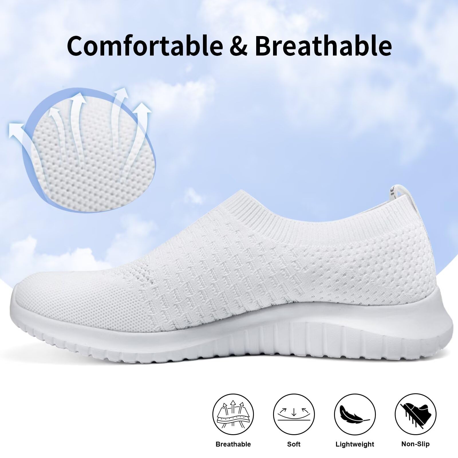 TIOSEBON Men's Slip On Walking Shoes - Breathable Knit Mesh Tennis Sneakers for Men - Lightweight Comfortable Casual Shoes for Walking, Running, Gym & Daily Wear