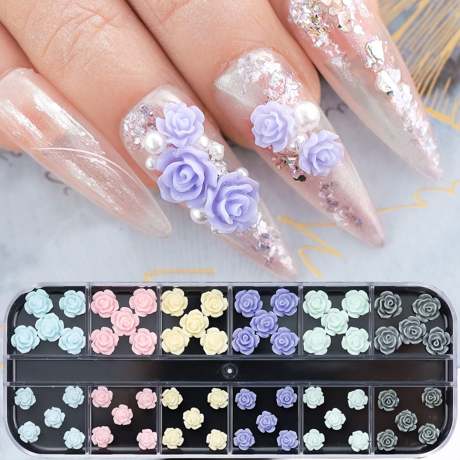 WOKOTO 2-Pack 3D Rose Flower Nail Charms - Acrylic Nail Art Decorations & Jewelry for DIY Manicure, Bridal, Party, and Salon Nail Designs