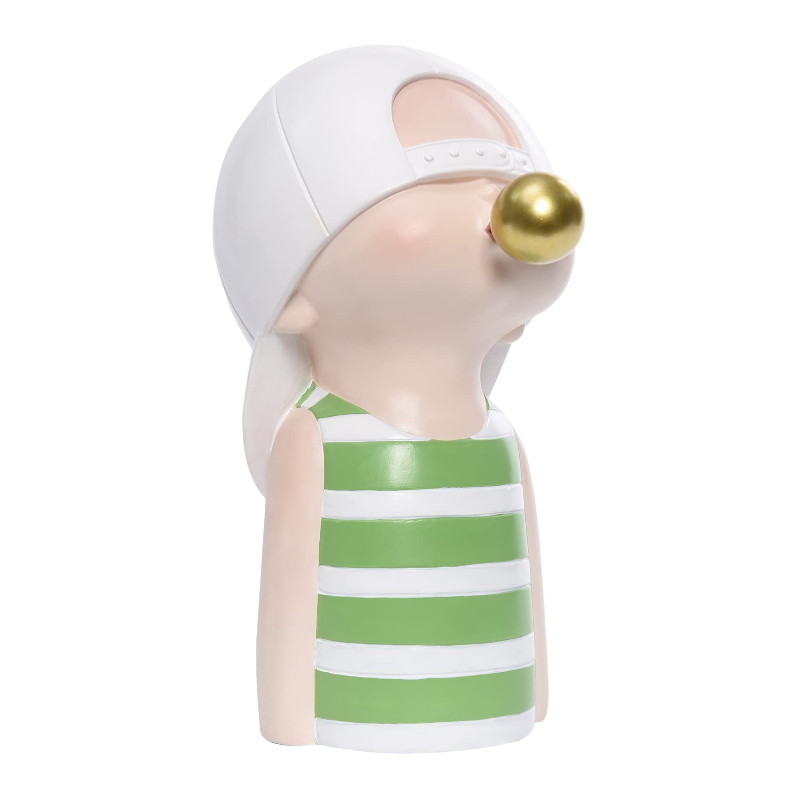 Kakizzy Resin Bubble Boy Bust Statue - Green & White Cute Boy Sculpture for Home & Office Decor - Perfect for Bookshelves, Desks, and Gift Giving