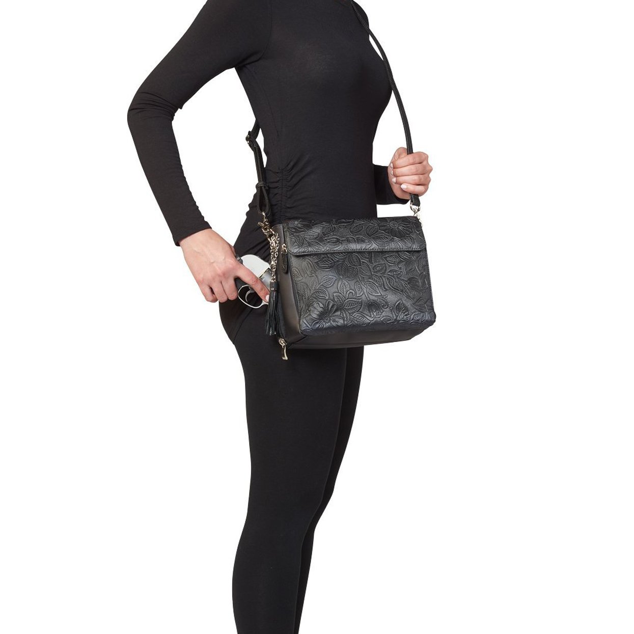 Concealed Carry Purse for Women - Genuine Leather Crossbody Bag with Gun Holster | American Cowhide Handbag by Gun Tote'n Mamas (Black) | Perfect for Everyday Carry, Travel & Self-Defense
