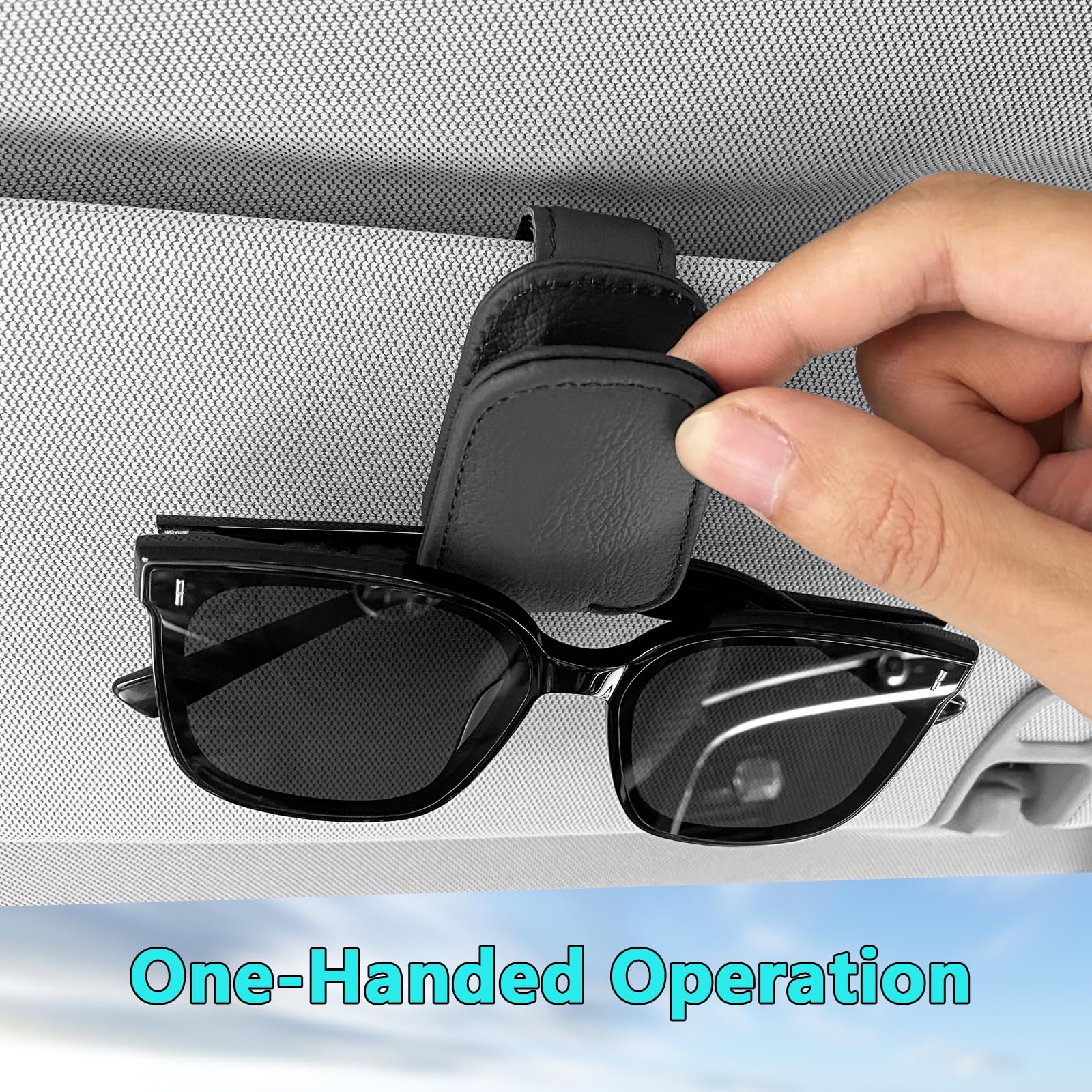 2 Pack Magnetic Leather Sunglass Holder for Car Visor - Black Eyeglass Hanger Clip Organizer | Perfect for Driving, Road Trips & Daily Commute