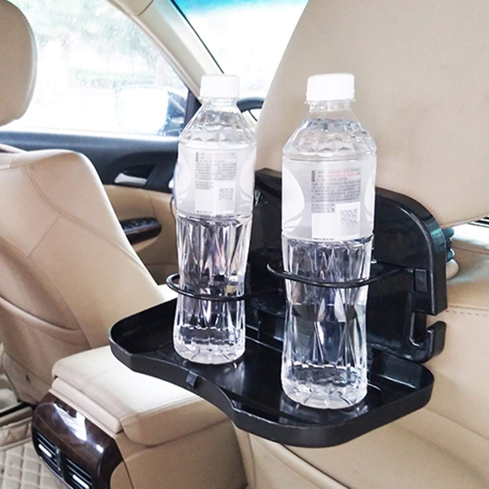 Madagi Foldable Car Back Seat Organizer - Travel Storage Tray with Cup Holder for Food, Drinks & Laptop - Black Steering Wheel Desk for Dining, Working & Writing (1 Pack) | Perfect for Road Trips, Commuting & Office on the Go