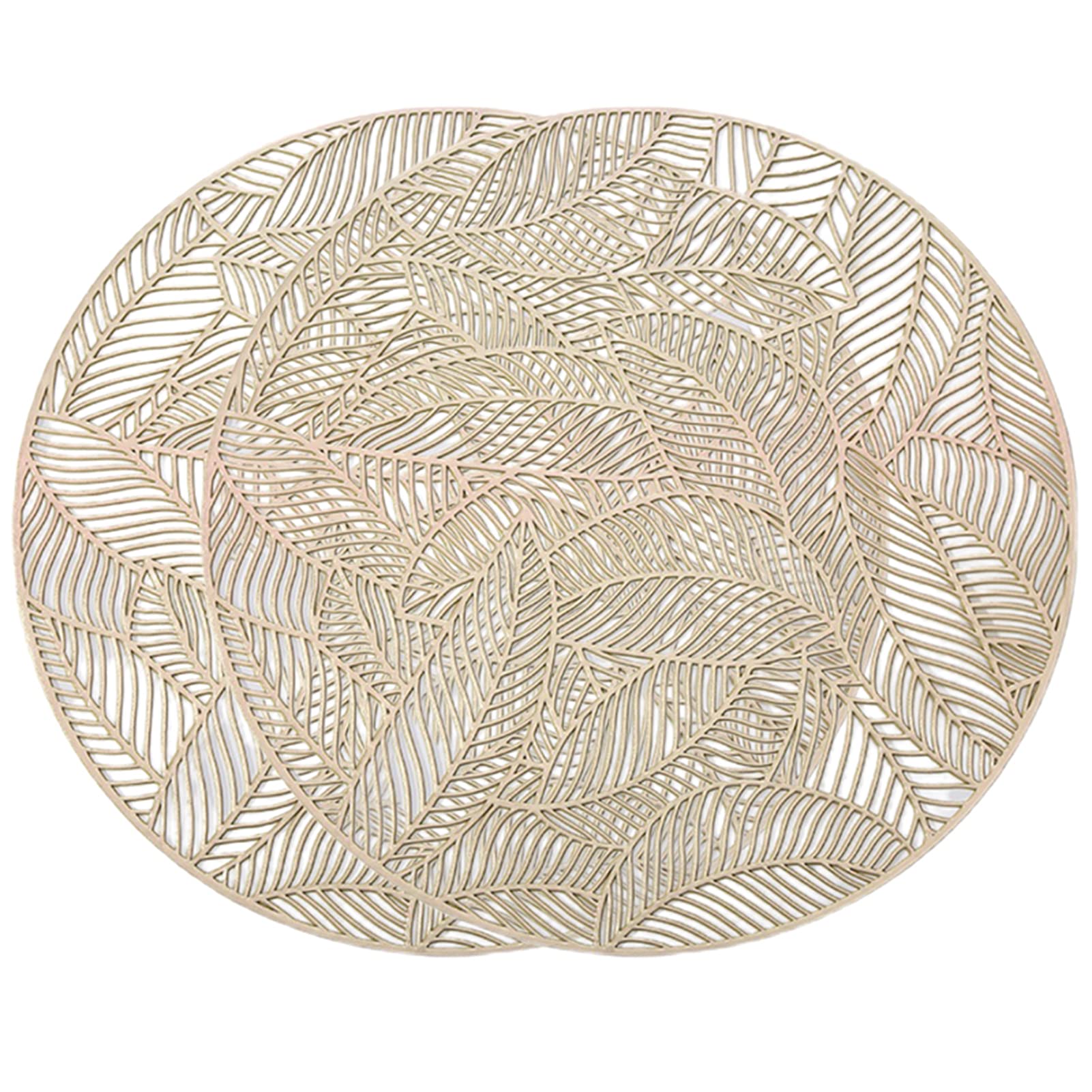 VALINK Round Placemats Set of 4 - Heat Resistant Non-Slip Table Mats for Dining, Coffee, and Restaurants - Decorative Hollow Design with Leaf Pattern - Perfect for Home, Kitchen, and Office Use