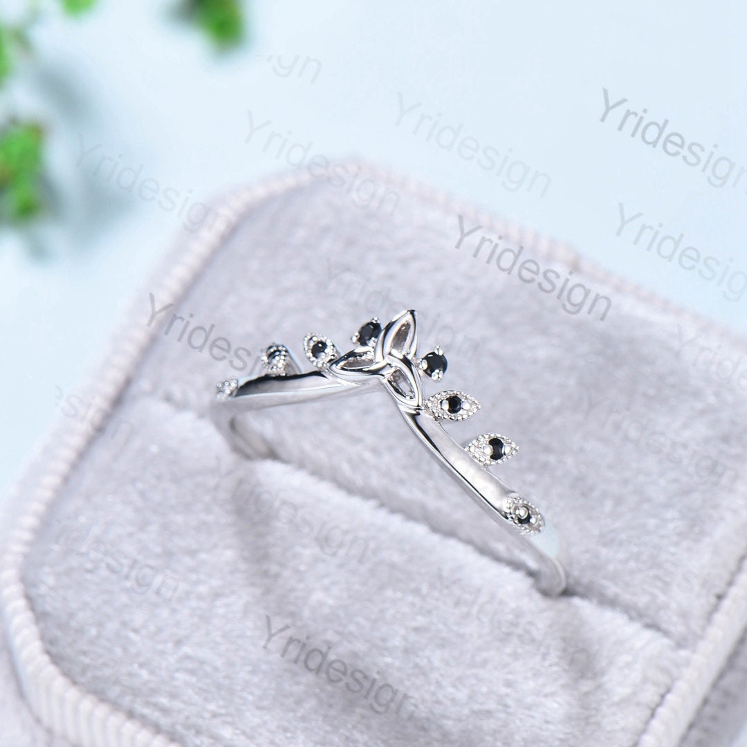 Celtic Knot Norse Viking Black Diamond Wedding Band for Women – Unique Curved Stacking Ring with Spinel – Perfect for Weddings, Anniversaries & Celtic-Themed Jewelry Collections