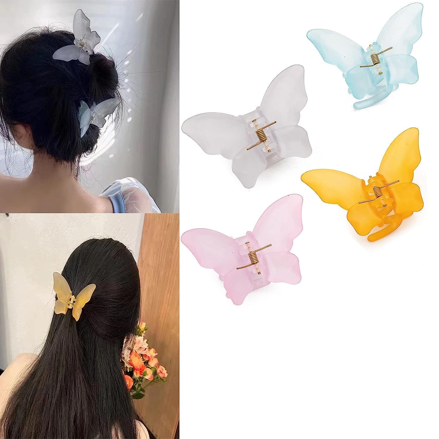 4PCS Butterfly Hair Claw Clips - Non-Slip Strong Hold Hair Clips for Women & Girls, Cute Matte Hair Accessories for Thick & Thin Hair - Perfect for School, Work, Parties & Daily Styling