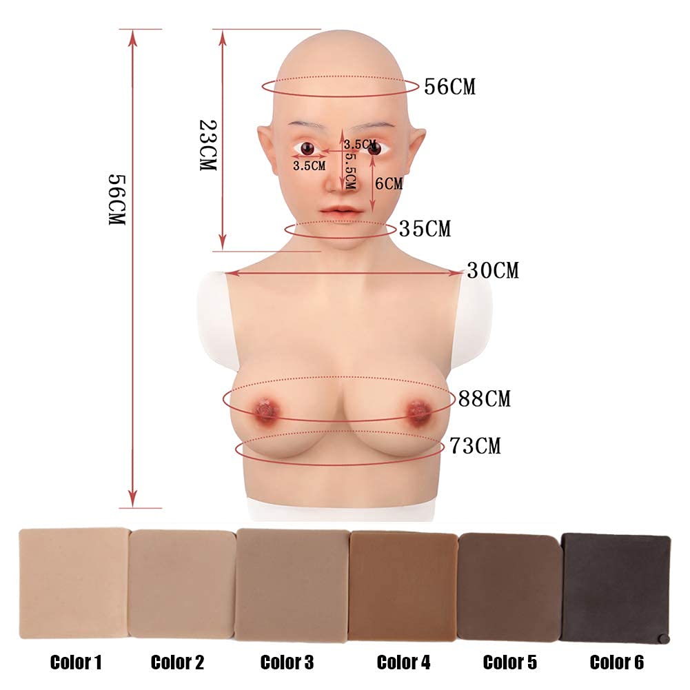 Realistic Silicone Mask with C Cup Breast - Light Beige Transgender Crossdressing Headwear for Cosplay & Halloween Costumes