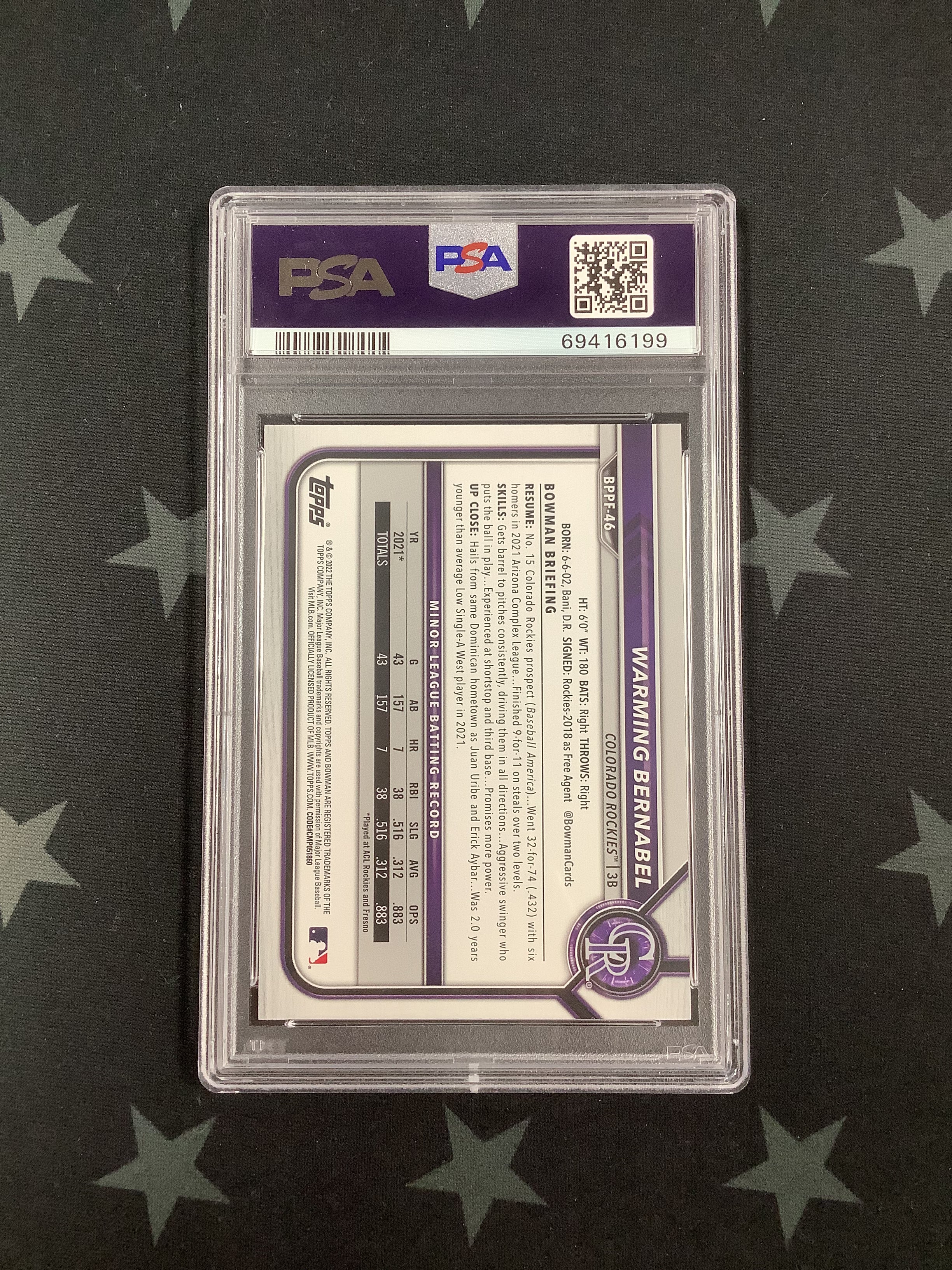 2022 Bowman 1st Edition Warming Bernabel Yellow Foil #BBPF46 PSA GEM MT 10 69416199 - Rare Baseball Card for Collectors & Investors, Perfect for Display or Trading