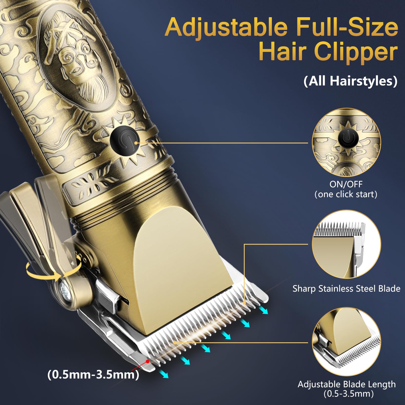 Professional Cordless Hair Clippers for Men - Gold Electric Razor & Beard Trimmer Kit with T-Blade Liners, Zero Gap Foil Shaver & Nose Trimmer | Barber-Grade Hair Cutting Tools for Home & Salon Use