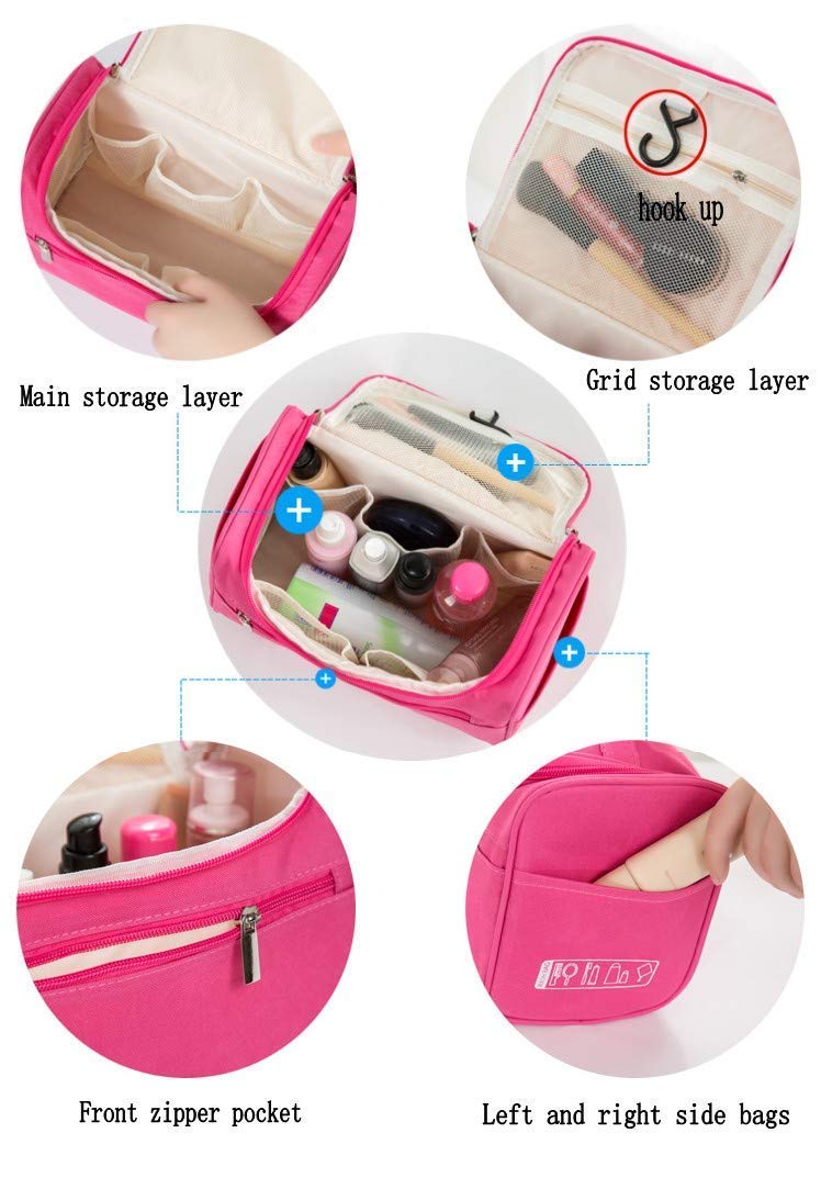 Onprix Travel Toiletry Bag with Hook - Waterproof Makeup Organizer Pouch for Women | Perfect Cosmetic Travel Kit for Vacation, Gym & Airplane (Pink)