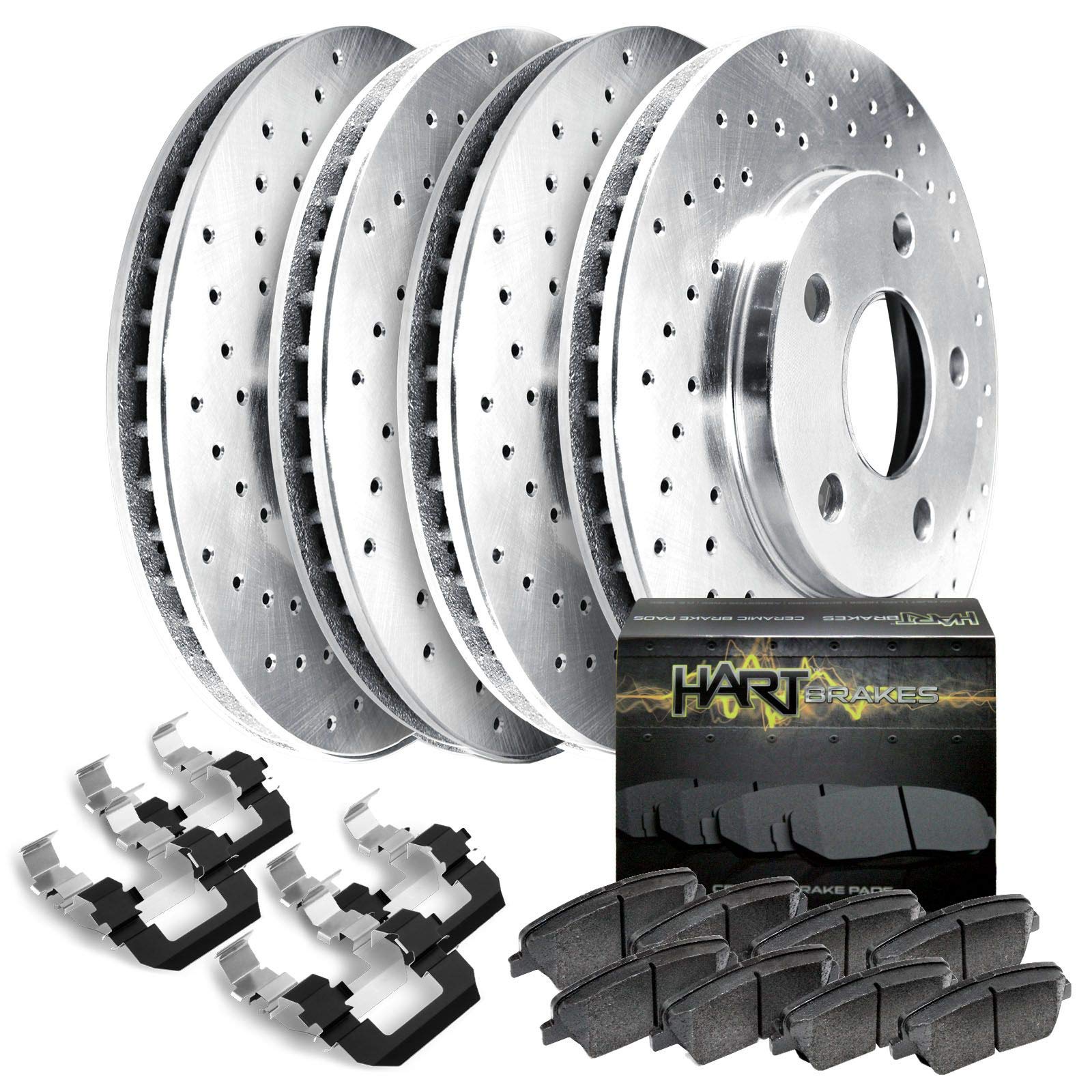 High-Performance Hart Front & Rear Brake Pads and Rotors Kit - Ceramic Brake Pads with Silver Zinc Plated Rotors (PHXC.40100.02) | Smooth Stopping Power for Cars, Trucks & SUVs | Ideal for Daily Commuting & Highway Driving