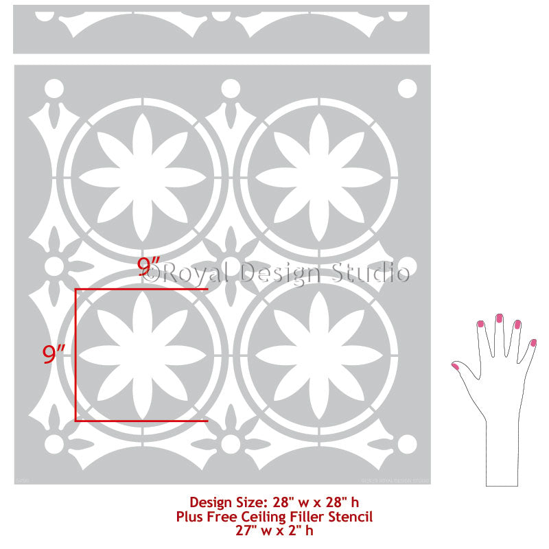 Upscaled Maison Floral Allover Tile Stencil - DIY Home Decor Stencils for Wall, Floor & Furniture Painting - Perfect for Bathroom, Kitchen Backsplash & Craft Projects