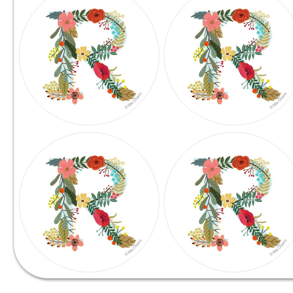 Floral Monogram Letter R Stickers for Planners, Calendars, Scrapbooking & DIY Crafts - Perfect for Bullet Journals, Wedding Invitations, and Handmade Greeting Cards