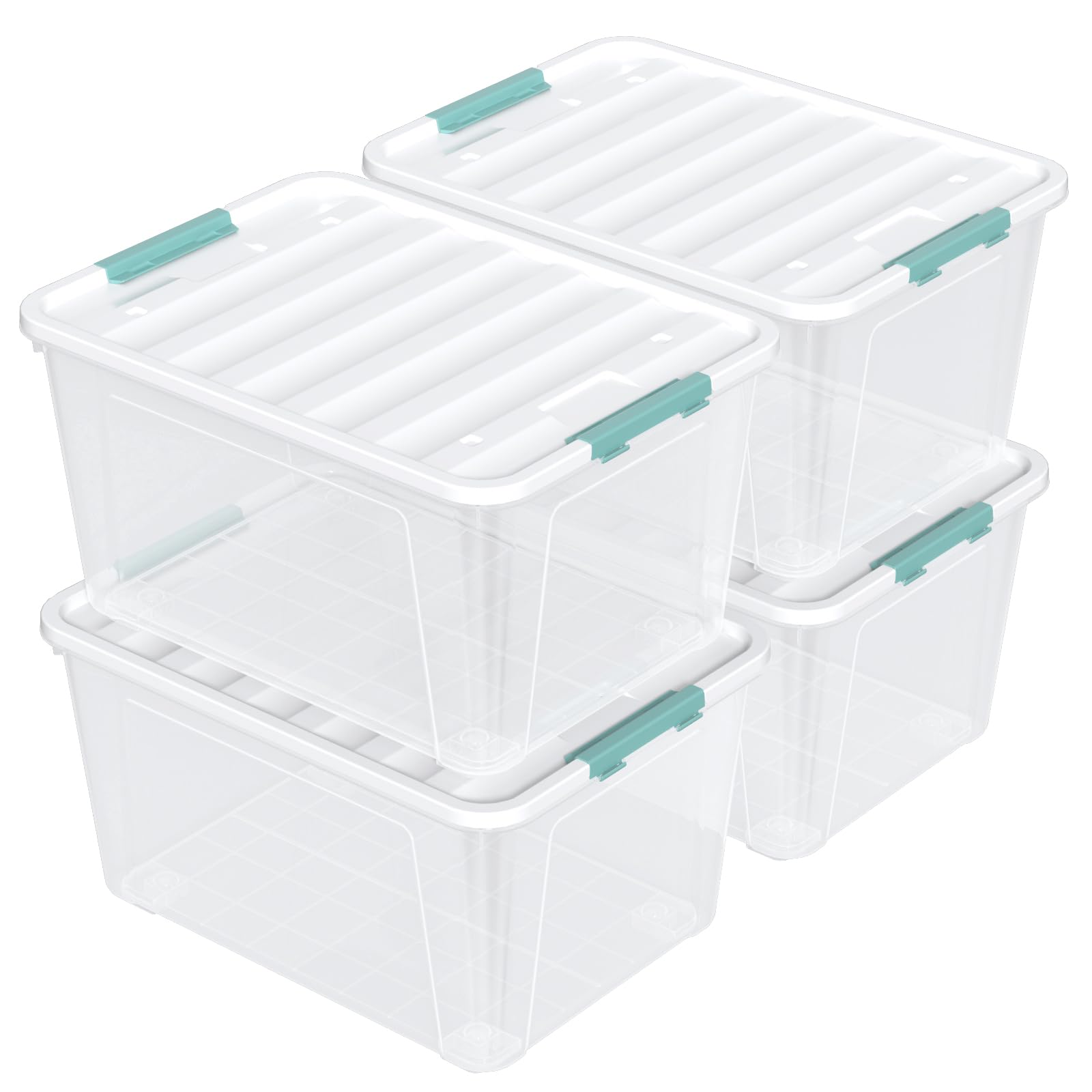 85 Quart Large Clear Plastic Storage Bins with Wheels, 4-Pack Heavy Duty Stackable Organizing Containers for Home, Garage, or Office Organization