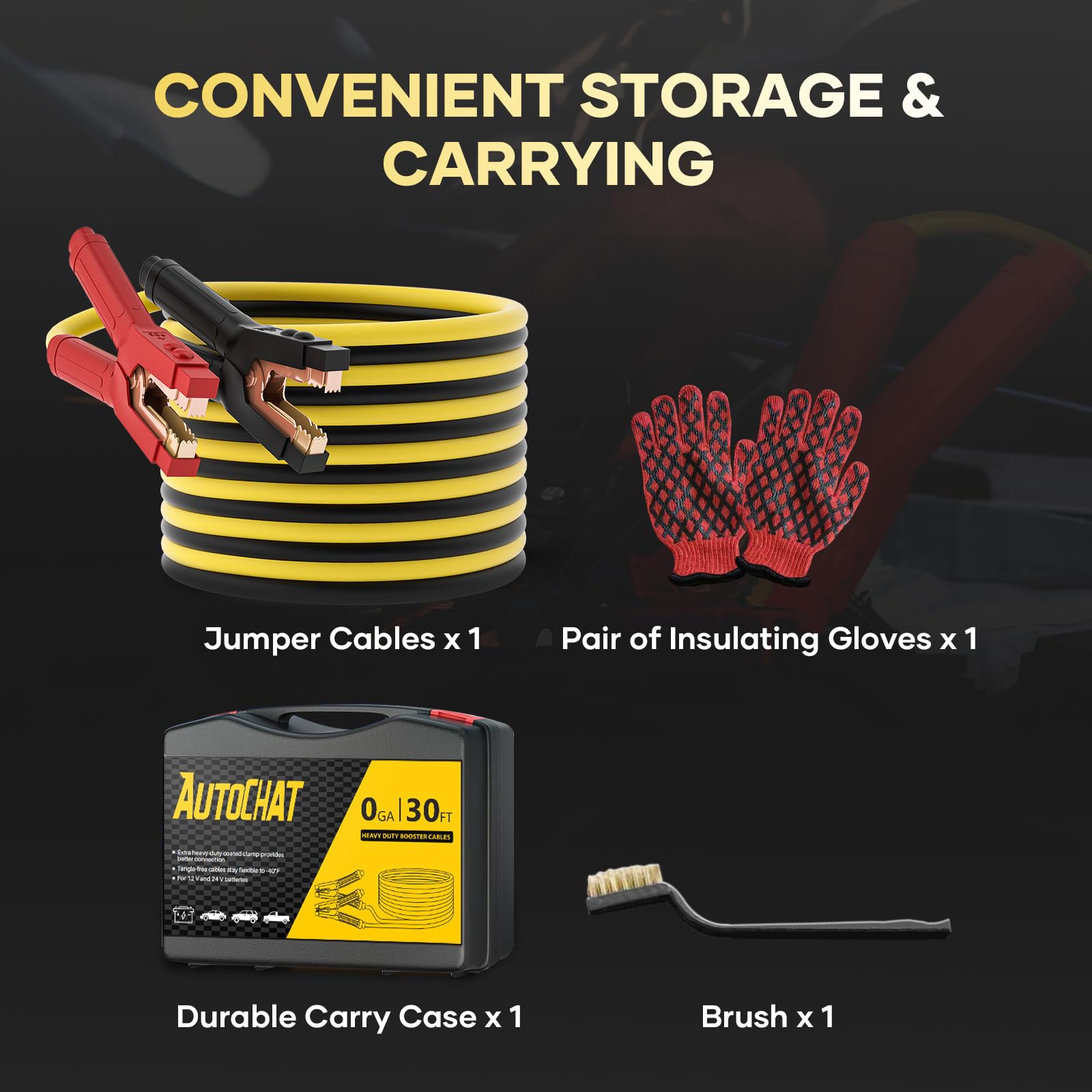 Heavy Duty 0 Gauge 30ft 1000Amp Jumper Cables for Car Battery - Professional Booster Cables for Cars, SUVs & Trucks with Carrying Case, Gloves & Cleaning Brushes | Emergency Roadside Assistance & Winter Car Care
