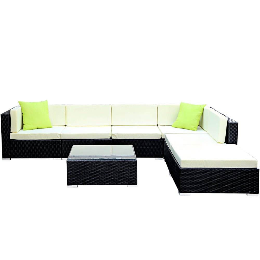 7-Piece Outdoor Wicker Sofa Set with Cushions - Patio Furniture for Garden, Poolside, and Backyard Relaxation