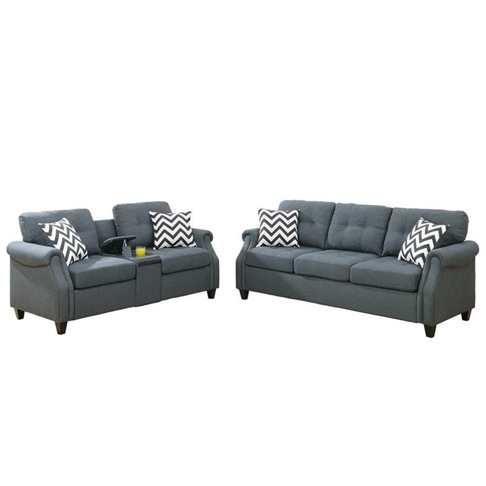 Bobkona 2-Piece Blue Grey Sofa and Loveseat Set - Modern Living Room Furniture for Small Spaces, Apartments & Cozy Home Decor