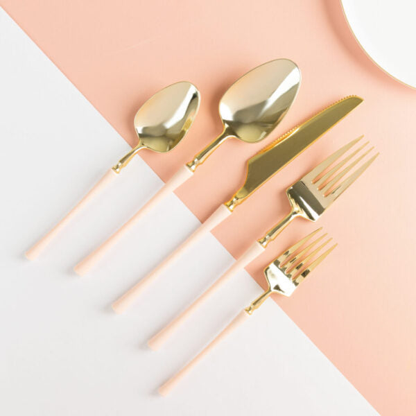 Infinity Collection 20-Piece Gold and Pink Flatware Set - Elegant Dinnerware for Parties, Weddings, and Special Occasions