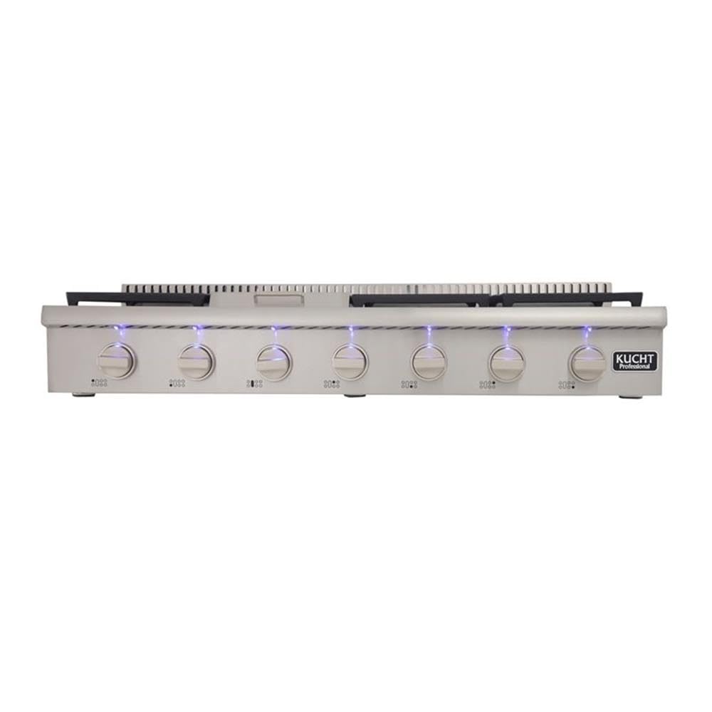 Kucht KRT481GU-S 48 Inch Professional Natural Gas Range Top with Sealed Burners & Stainless Steel Griddle - Classic Silver Knobs | Perfect for Commercial Kitchens, Restaurants & Home Chefs