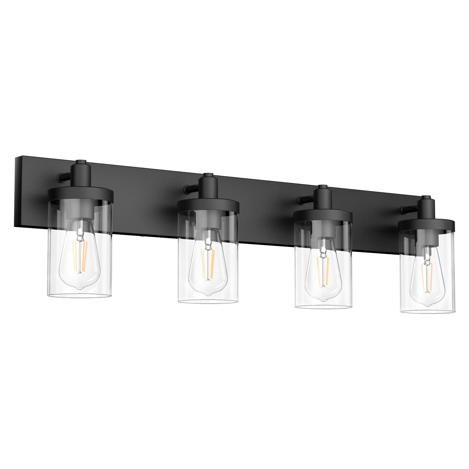 Aipsun Farmhouse Bathroom Vanity Light - 4-Light Matte Black Wall Sconce with Clear Glass Shade for Bathroom Mirror Lighting (Bulbs Not Included) - Perfect for Rustic, Vintage, or Modern Bathroom Decor