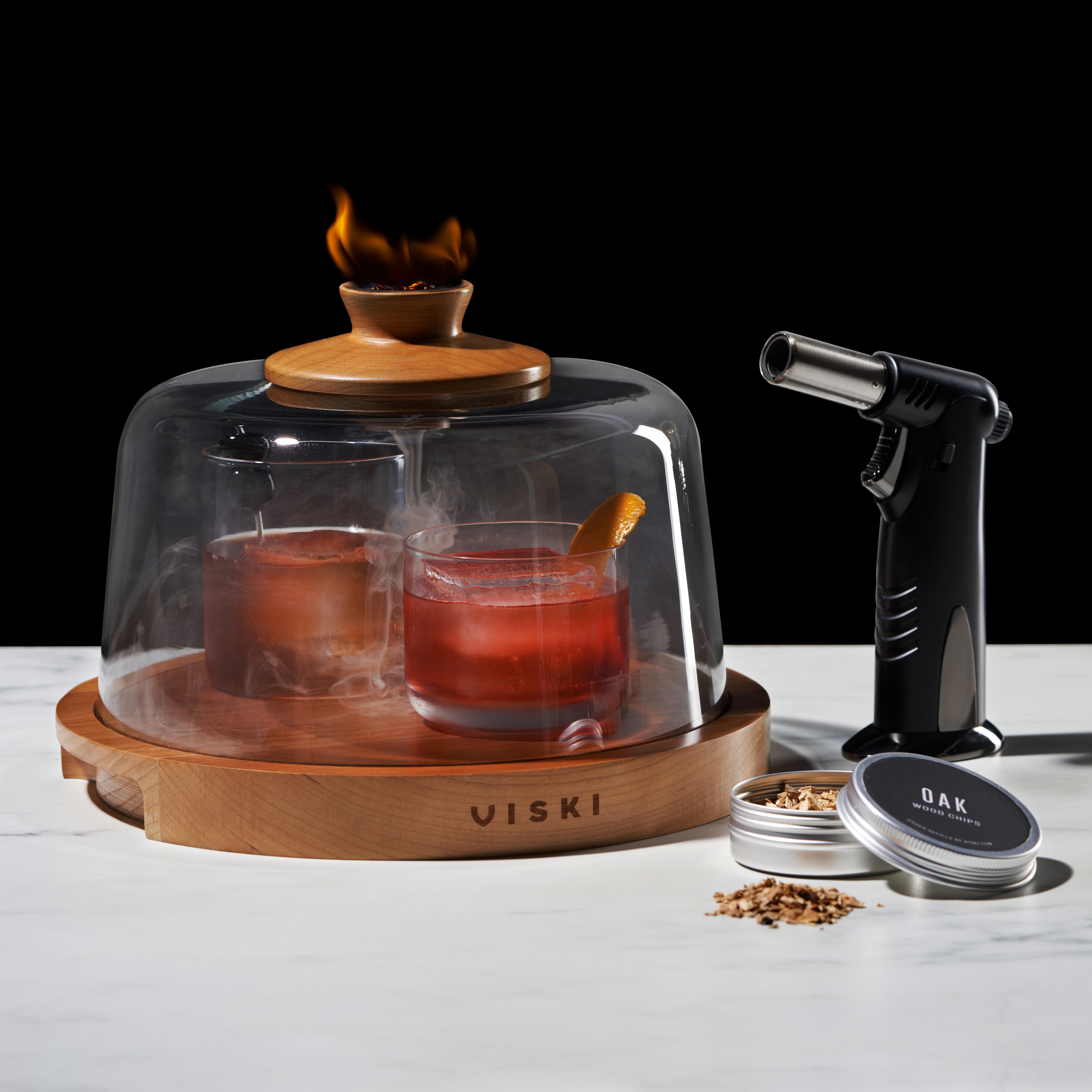 Premium Alchemi Smoked Cocktail Dome Kit - Whiskey & Cocktail Smoking Set with Glass Dome, Wooden Base & Reusable Sticks (Perfect for Home Bars, Parties & Gifts)
