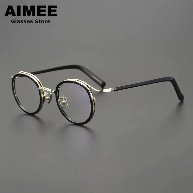 Aimee Men's Full Rim Round Square Titanium Acetate Eyeglasses 12203 - Lightweight & Durable Frame for Reading, Work & Fashion | Classic Unisex Design for Office & Everyday Wear