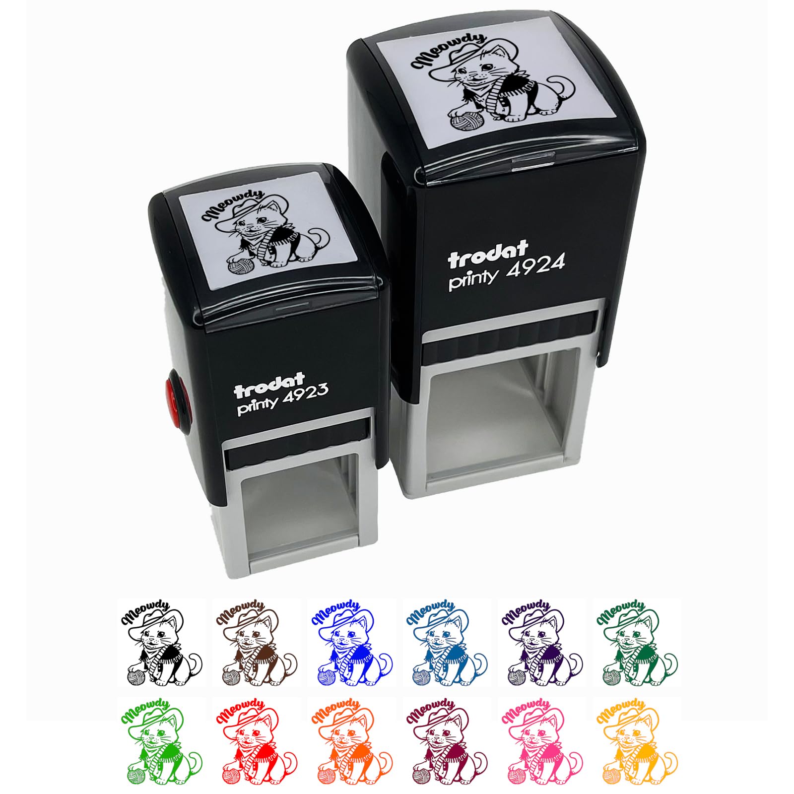 Adorable Cowboy Cat Meowdy Howdy Self-Inking Rubber Stamp - 1 Inch Small Stamp with Black Ink - Perfect for Scrapbooking, Card Making, and DIY Crafts
