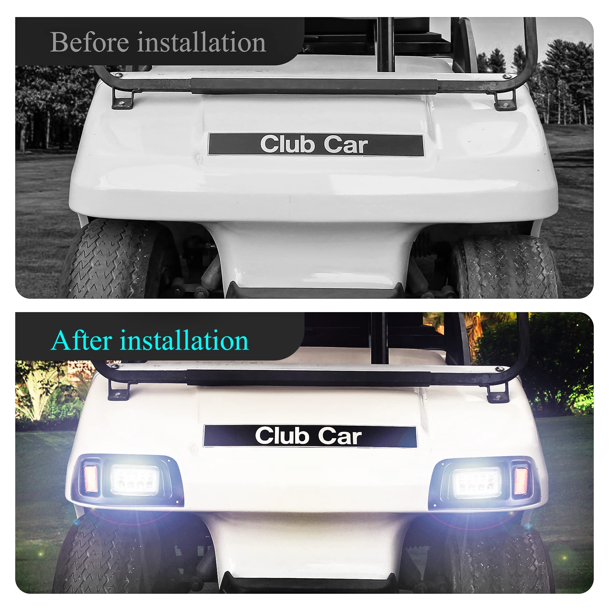 **Universal 12V Golf Cart Headlight & Tail Light Kit for Club Car DS - Upgraded LED Headlights, Amber Turn Signals, Brake Lights - Compatible with Gas & Electric Models - Perfect for Night Driving & Safety**