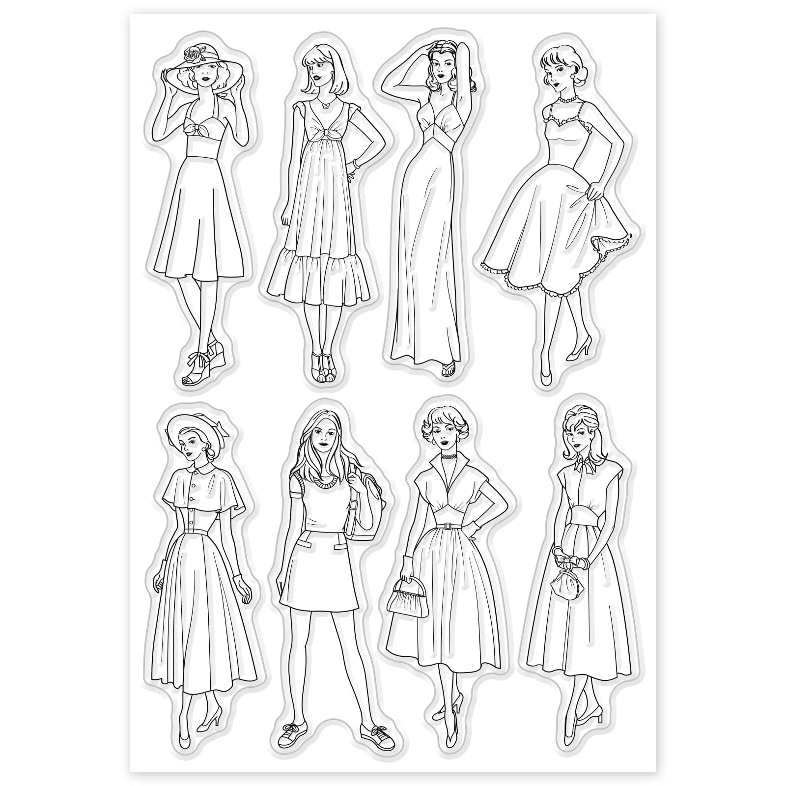 GLOBLELAND Fashion Silicone Clear Stamps - Vintage Dress & Lady Designs for Scrapbooking, Journaling, Card Making - DIY Craft Supplies for Scrapbookers & Card Makers
