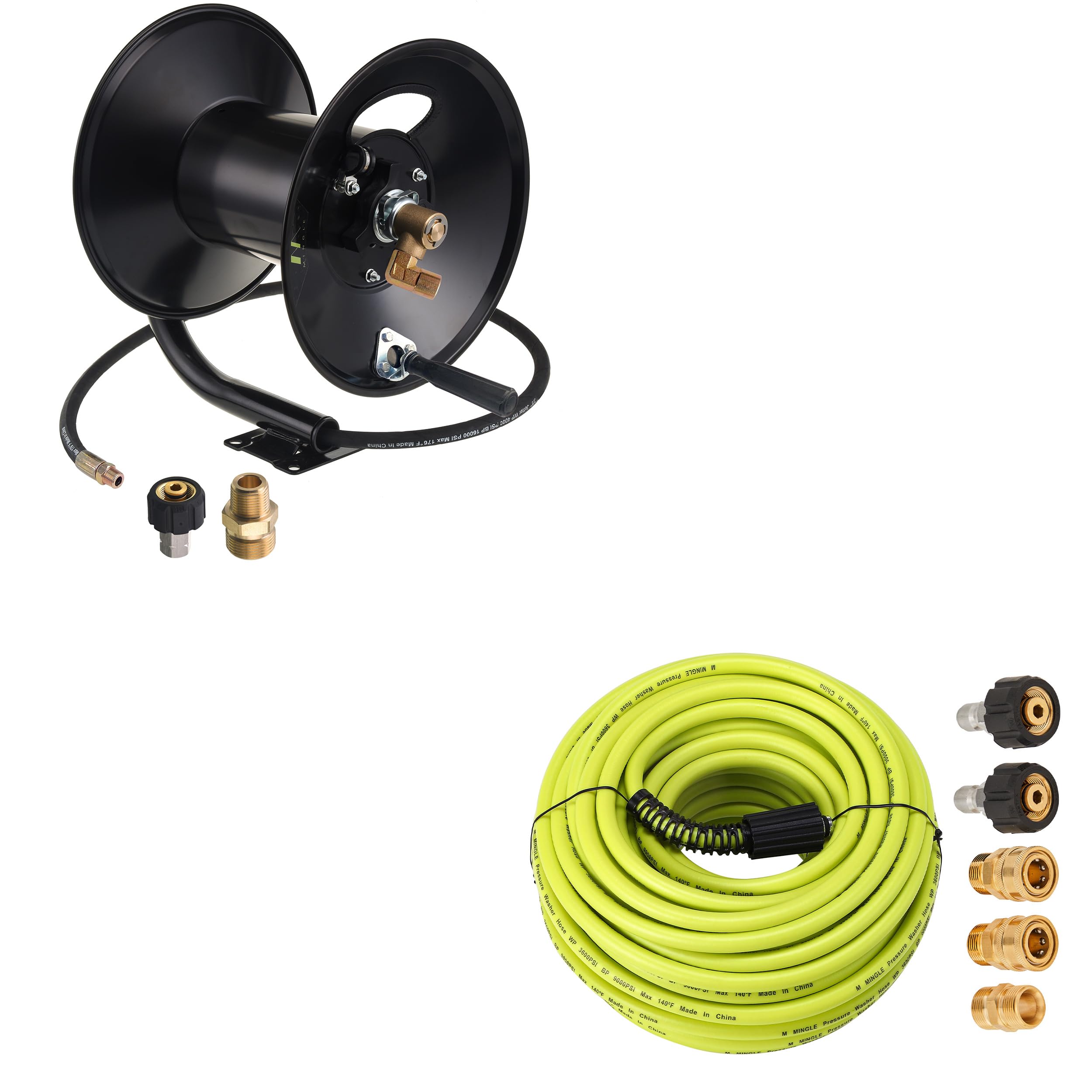 M MINGLE 150ft High Pressure Washer Hose Reel with 100 FT x 1/4