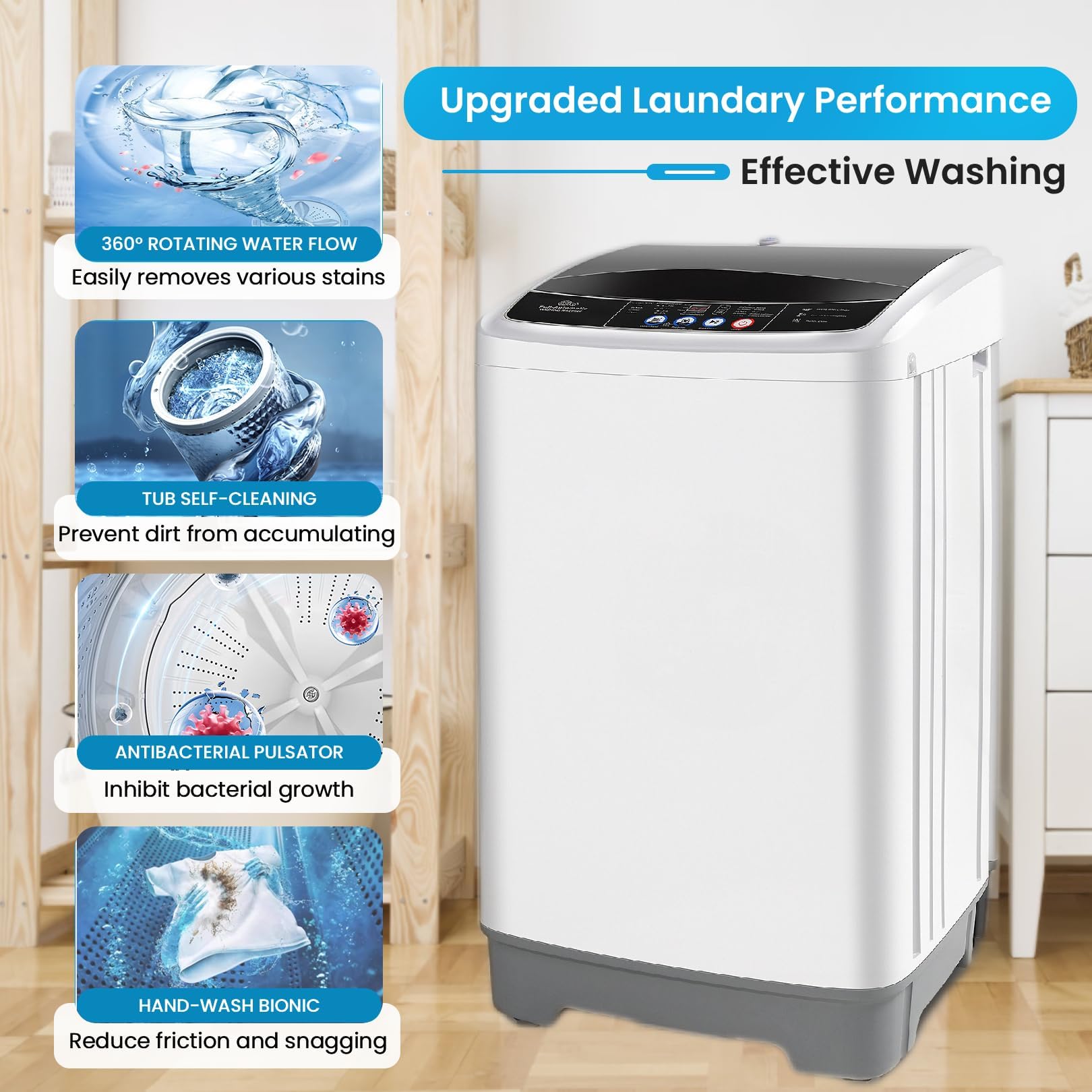 Nictemaw 17.8Lbs Full Automatic Portable Washing Machine - 2.4 Cu.ft Compact Laundry Washer with 10 Wash Programs, 8 Water Levels, Drain Pump & LED Display - Perfect for Apartments, Homes, RVs, Camping & Small Spaces