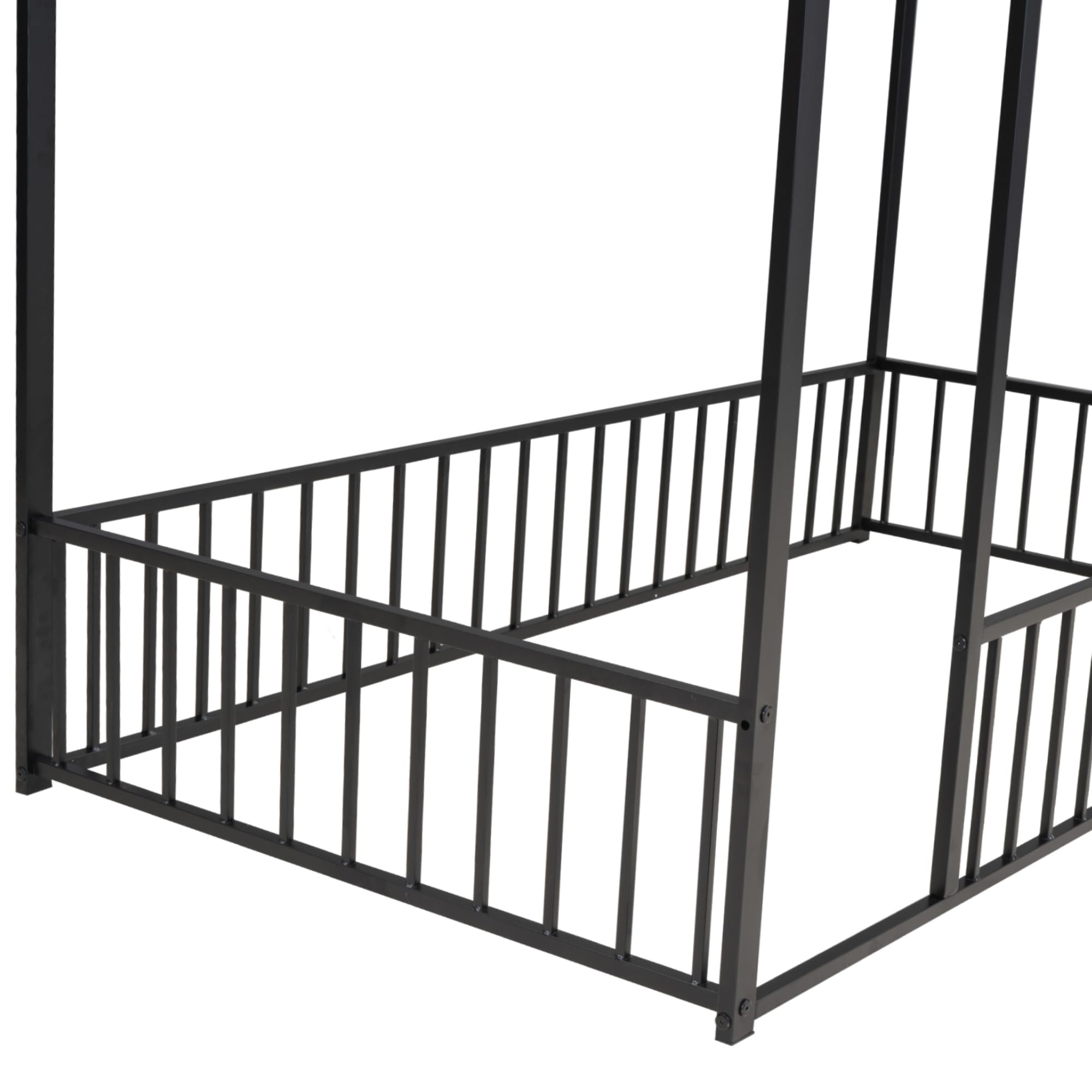 Bellemave Twin Size Montessori Floor Bed for Kids - Sturdy Metal House Frame with Safety Fence - Black Playhouse Bed for Toddlers & Children | Perfect for Montessori Rooms, Play Areas & Safe Toddler Sleep Spaces
