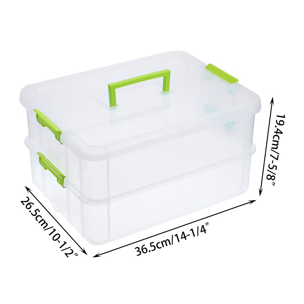 BTSKY 2-Tier Stackable Plastic Storage Box with Handle - Portable Organizer for Stationery, Craft Supplies, Jewelry & Beauty Accessories - Perfect for Home, Office & Travel Organization (Green)