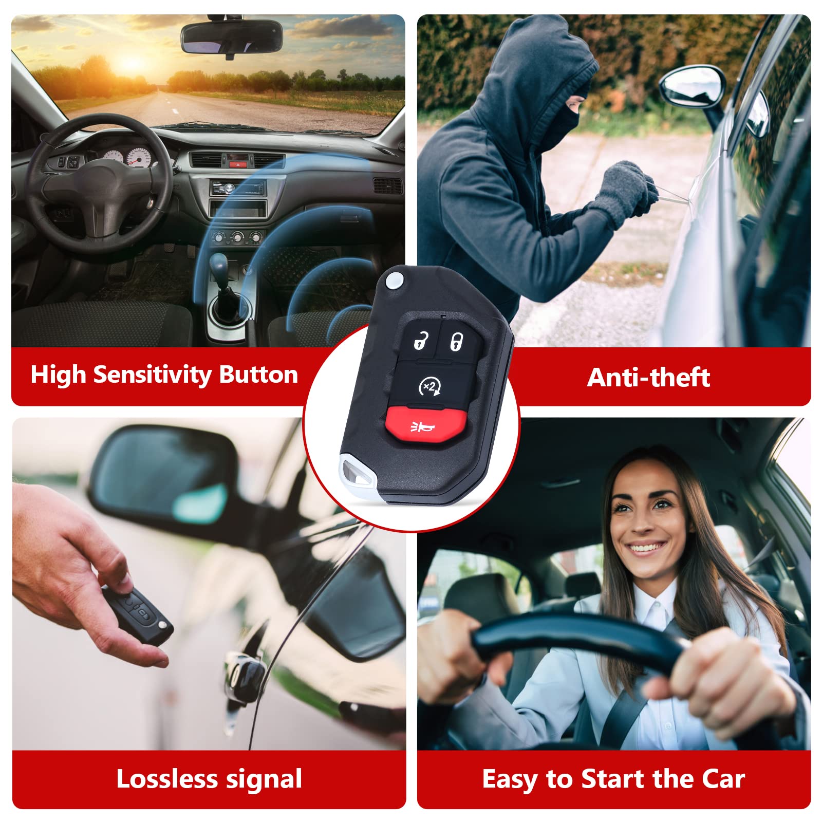 Jeep Wrangler & Gladiator Smart Key Fob Replacement (2018-2022 Models) - 3+1 Buttons Flip Remote with FCC ID OHT1130261 | P/N 68416784AB/AA | Perfect for Keyless Entry, Locking & Unlocking Your SUV | Durable & Weatherproof Design for Outdoor Adventures