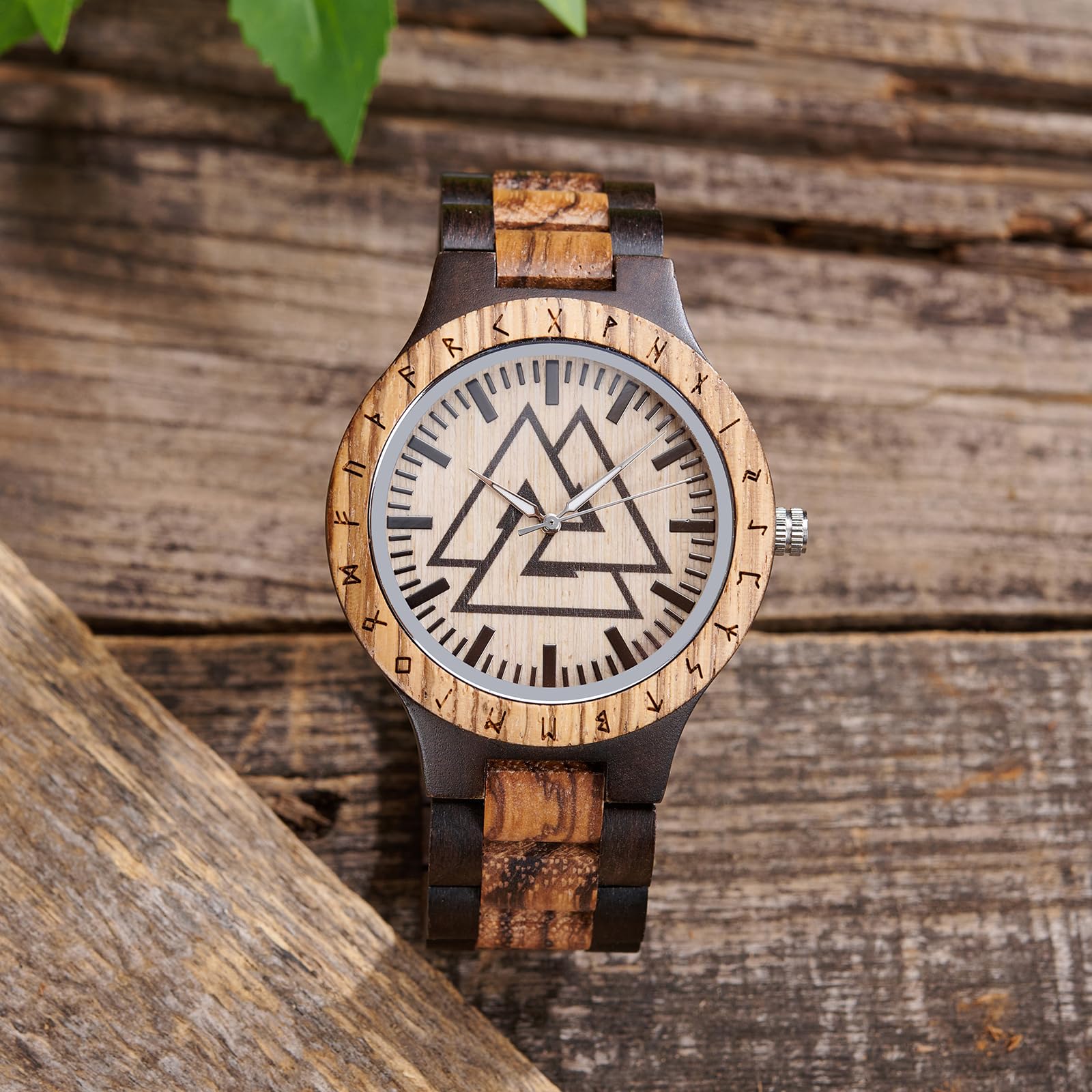 Vikingenes Wooden Watches for Men - Personalized Engraved Wood Watch | Luxury Natural Wood Chronograph Wristwatch | Unique Viking-Inspired Gift for Him | Perfect for Anniversary, Birthday & Special Occasions