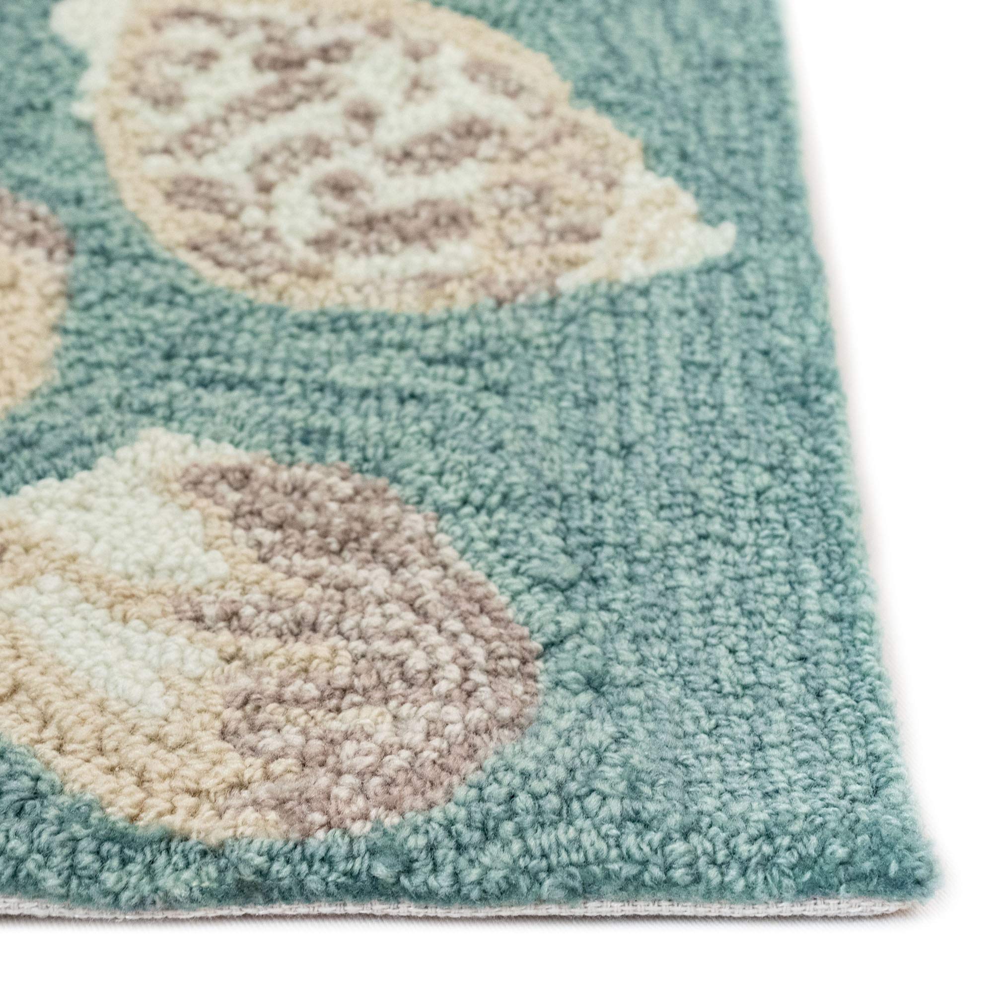 Liora Manne CAPRI Handmade Synthetic Blend Durable Indoor/Outdoor Area Rug - Traditional Geometric Coastal Beach Design with Seashell Border in Aqua (3'6