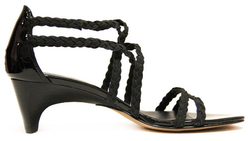Donald J Pliner Runa Women's Black Patent Leather Open Toe Dress Sandals with Elastic Straps - Perfect for Weddings, Parties & Formal Occasions