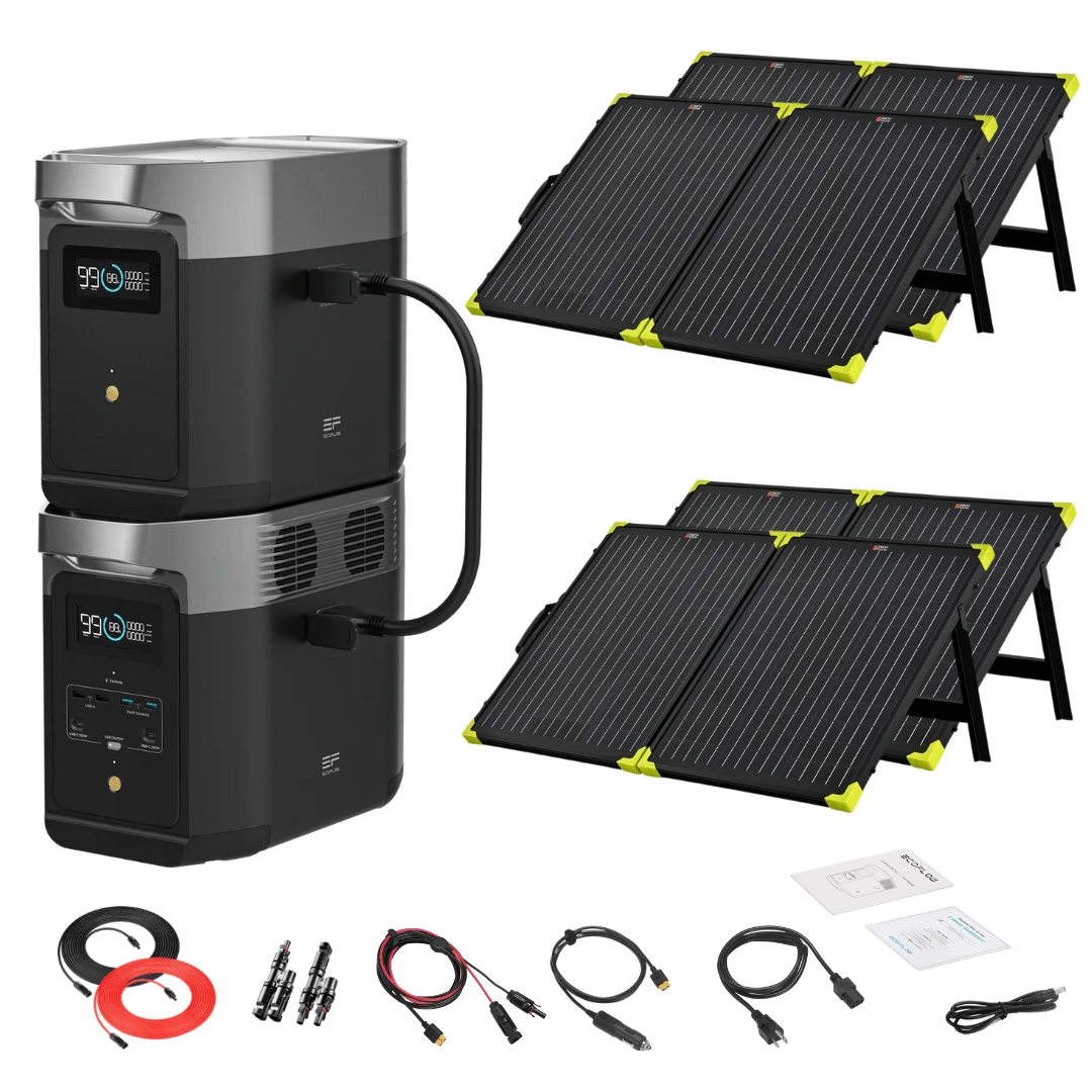 EcoFlow DELTA 2 Portable Power Station with Extra Battery - 2048Wh Capacity, 1800W Output, Solar Generator Kit with 100W Monocrystalline Solar Panel - Perfect for Home Backup, Camping, RV & Outdoor Adventures
