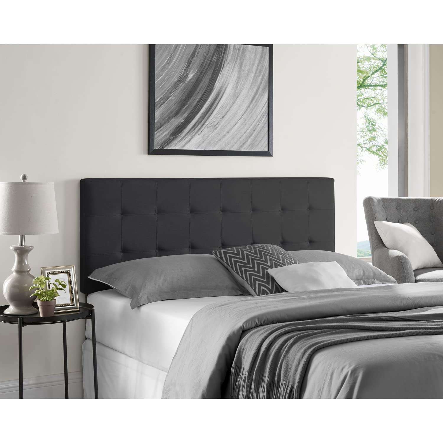 Adjustable Full Size Headboard - Dark Gray Tufted Linen for Bedroom Decor