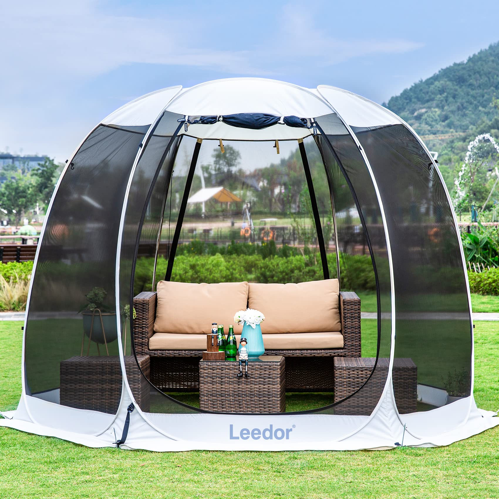 **Leedor 10'x10' Gazebo for Patios – 4-6 Person Screen House with Mosquito Net & Mesh Walls – Pop-Up Canopy Pergola for Camping, Dining, and Sun Shade Shelter (Not Waterproof, Gray)** – Perfect for Backyard BBQs, Outdoor Gatherings, and Relaxing in the Shade