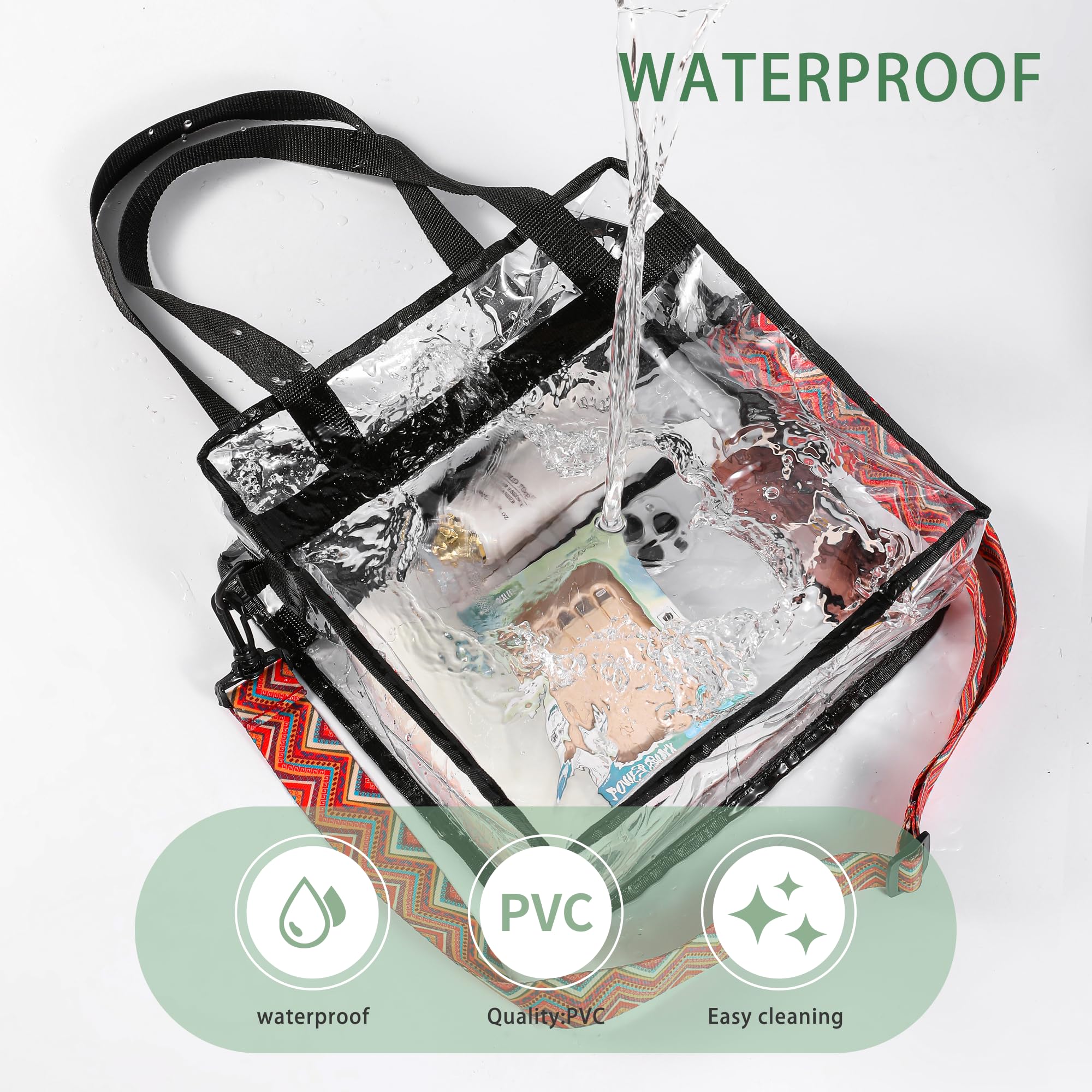 BAGAIL Clear Stadium Approved Tote Bag with Zipper Closure - Crossbody Messenger Shoulder Bag with Adjustable Strap - Perfect for Concerts, Sports Events & Travel Security Checks