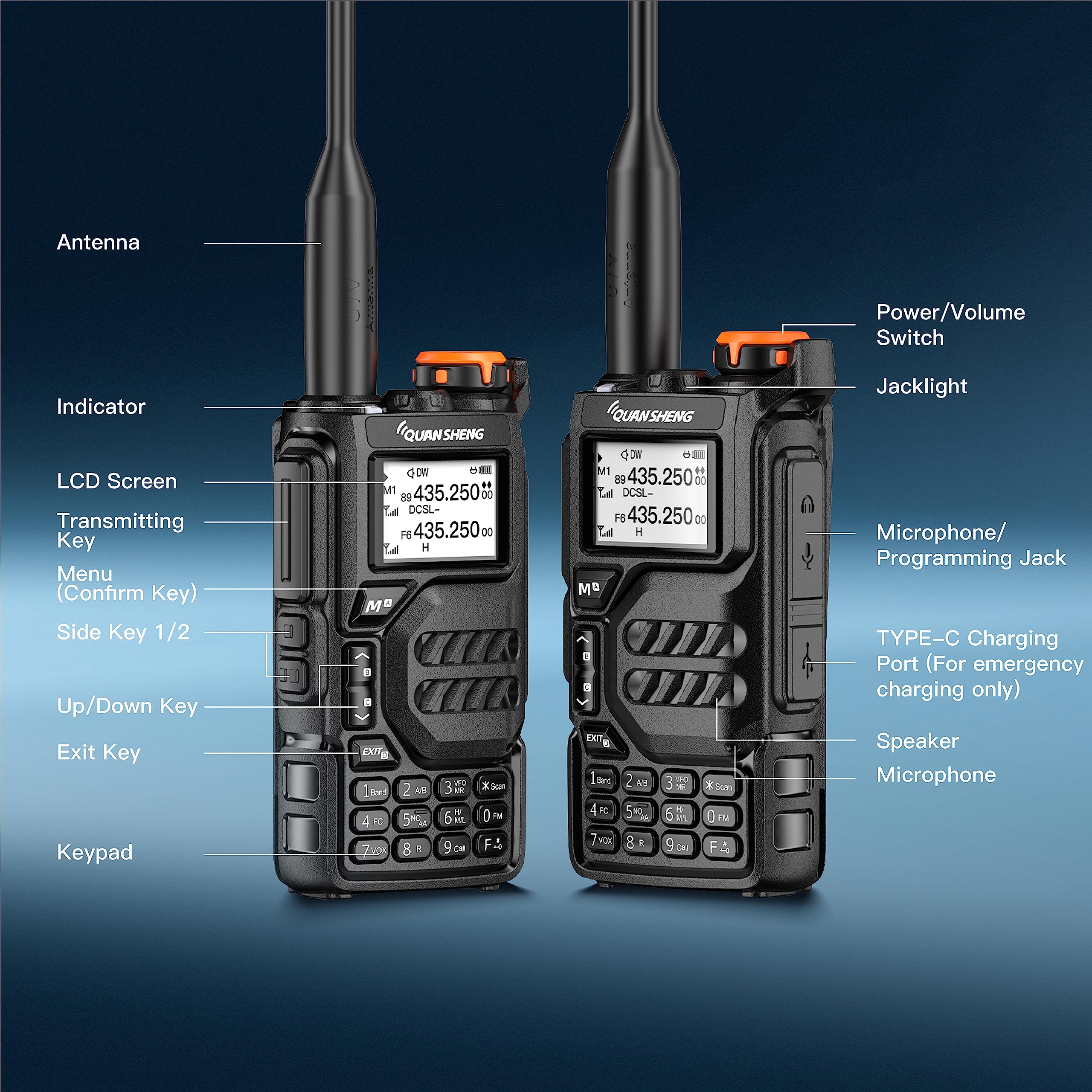 UV-K5 Dual Band 5W Walkie Talkie - Rechargeable Two Way Radio with NOAA Weather Alert & Type-C Charging - Long Range Communication for Outdoor Adventures, Hiking, Camping & Emergency Preparedness (Black, 1 Pack)